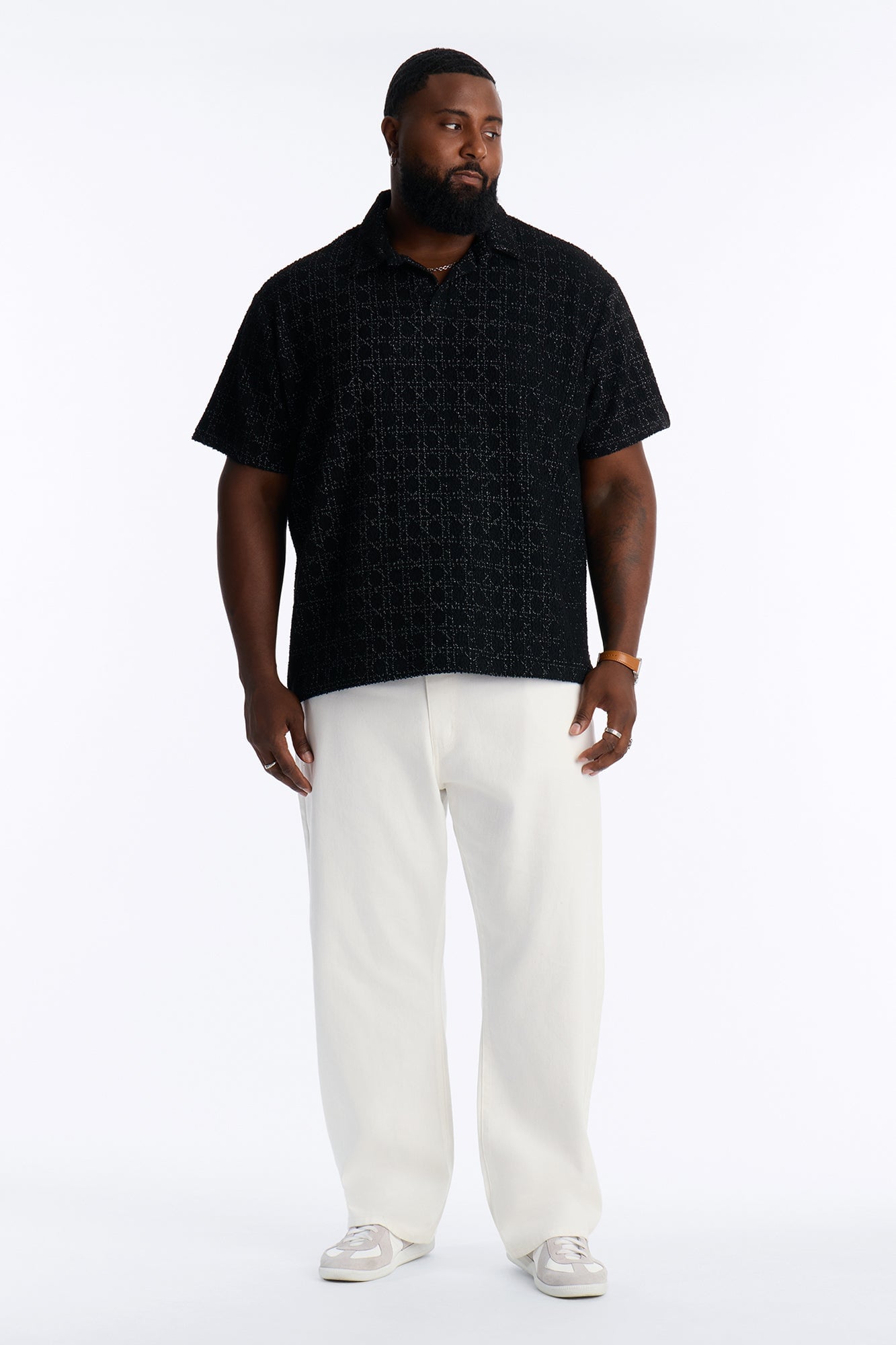 Static Textured Johnny Collar Polo - Black image 2