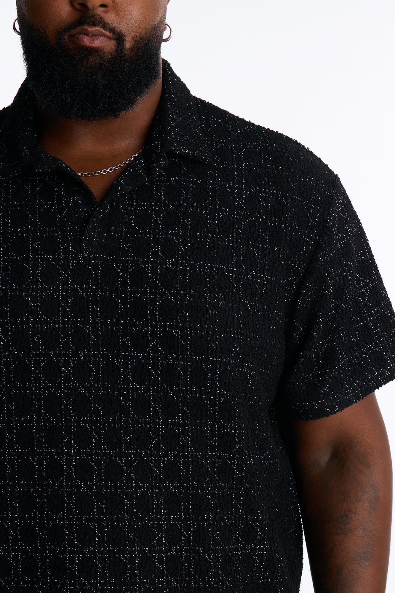 Static Textured Johnny Collar Polo - Black image 3
