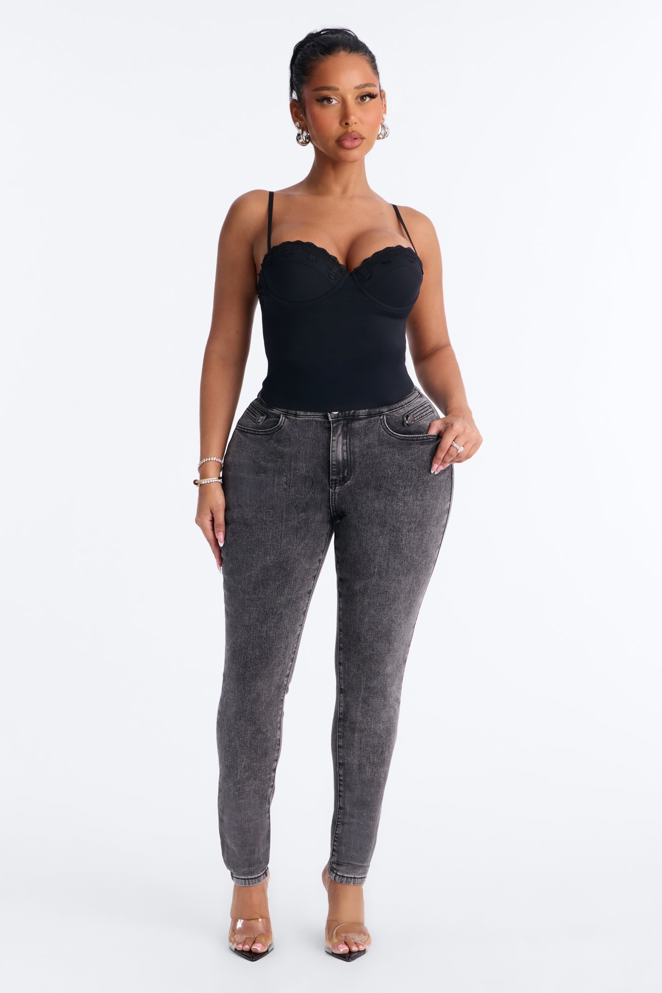 Midnight Empress High Rise Stretch Skinny Jeans - Black Wash image 6