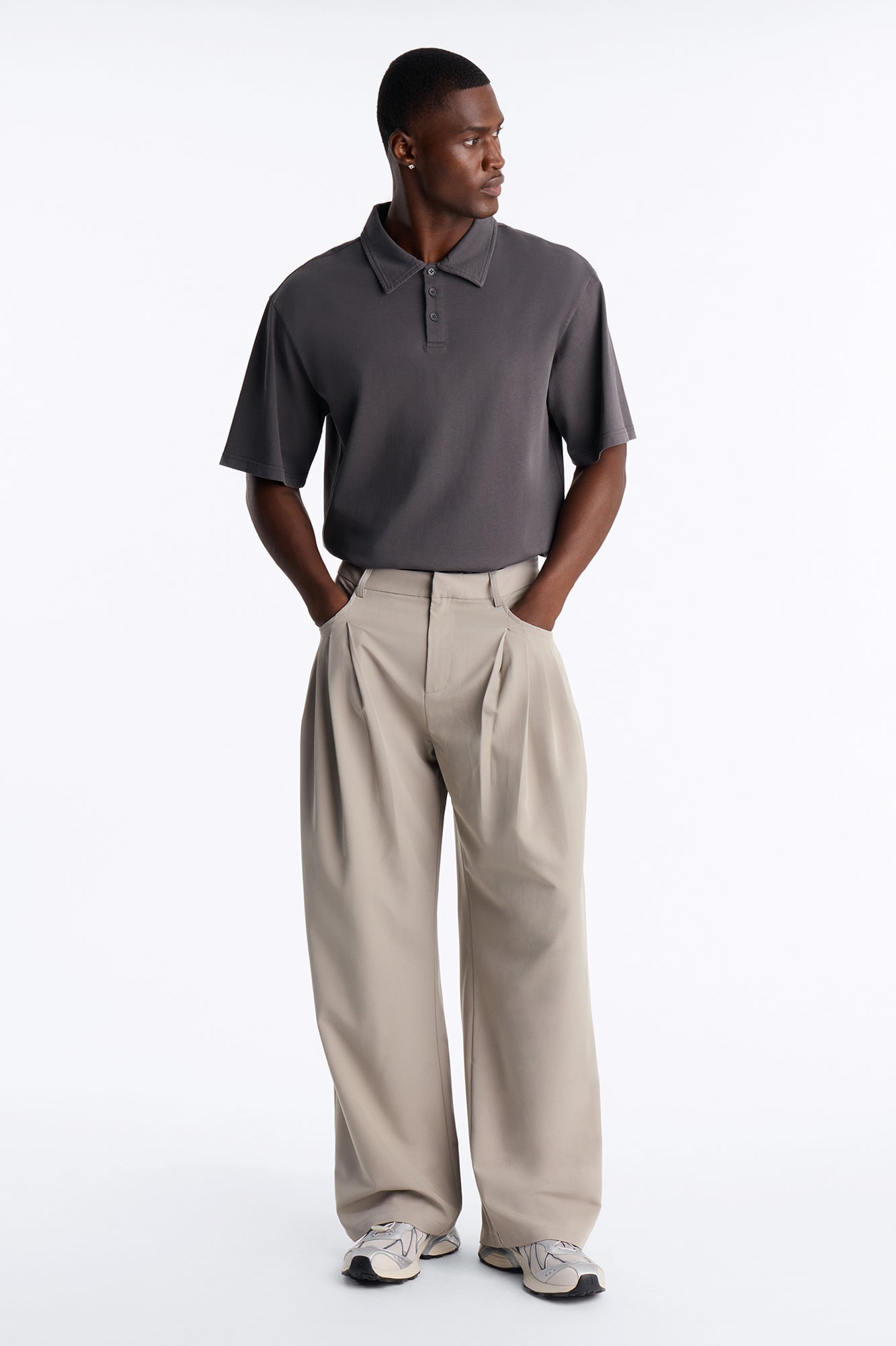 Cam Wide Leg Pleated Trouser - Light Grey image 5