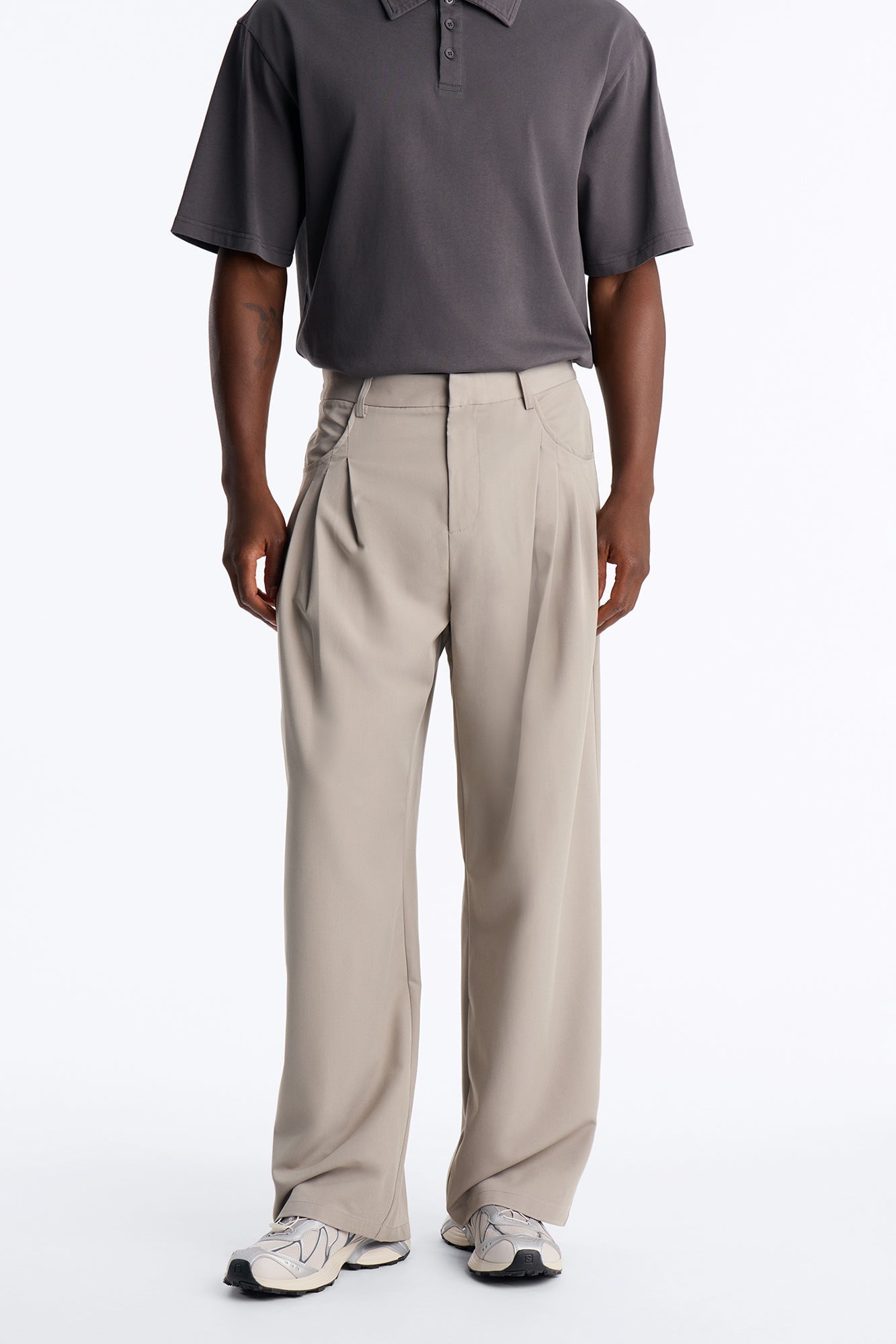 Cam Wide Leg Pleated Trouser - Light Grey image 6