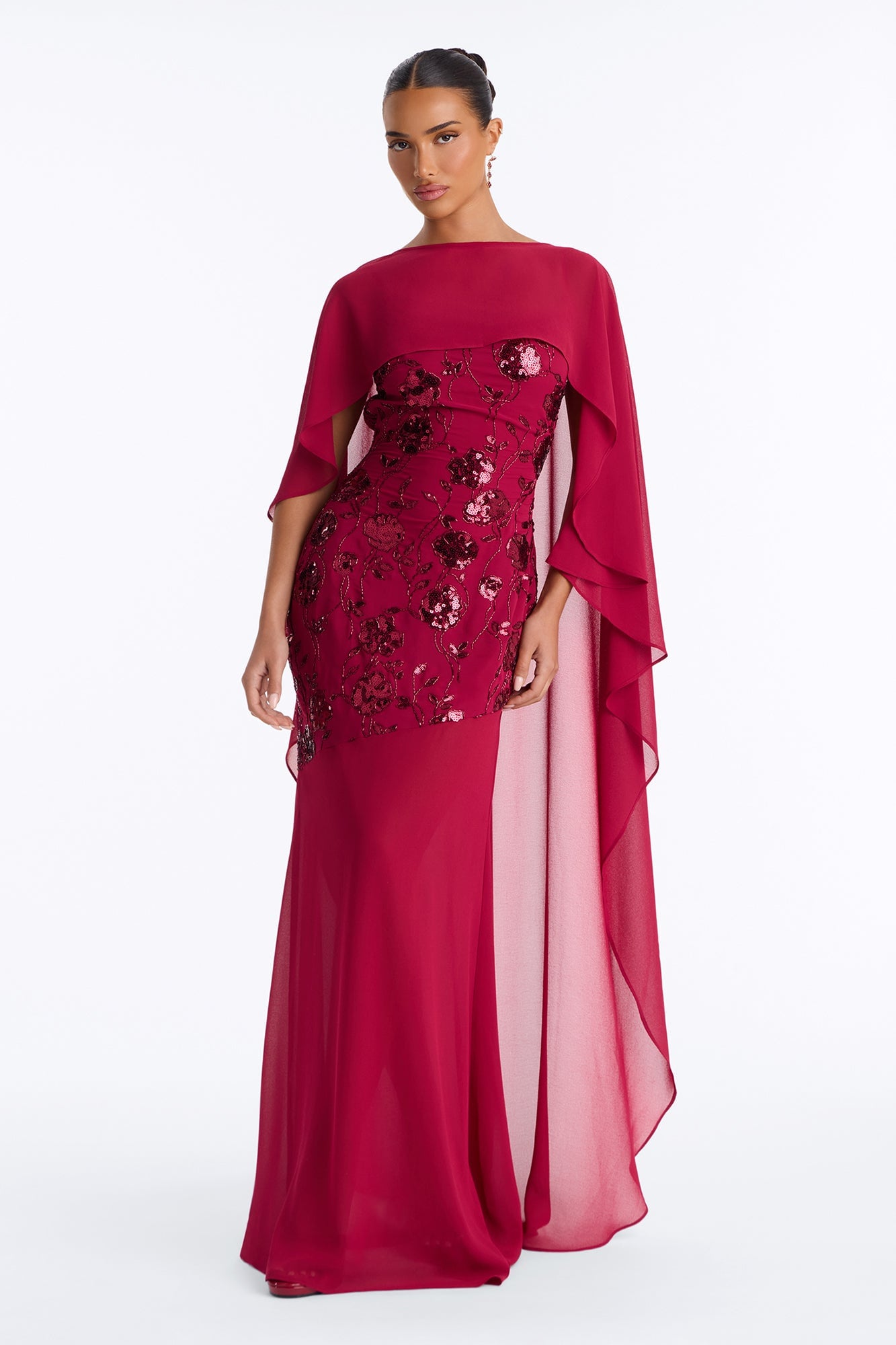 Night Sparkle Embellished Cape Gown - Raspberry image 5