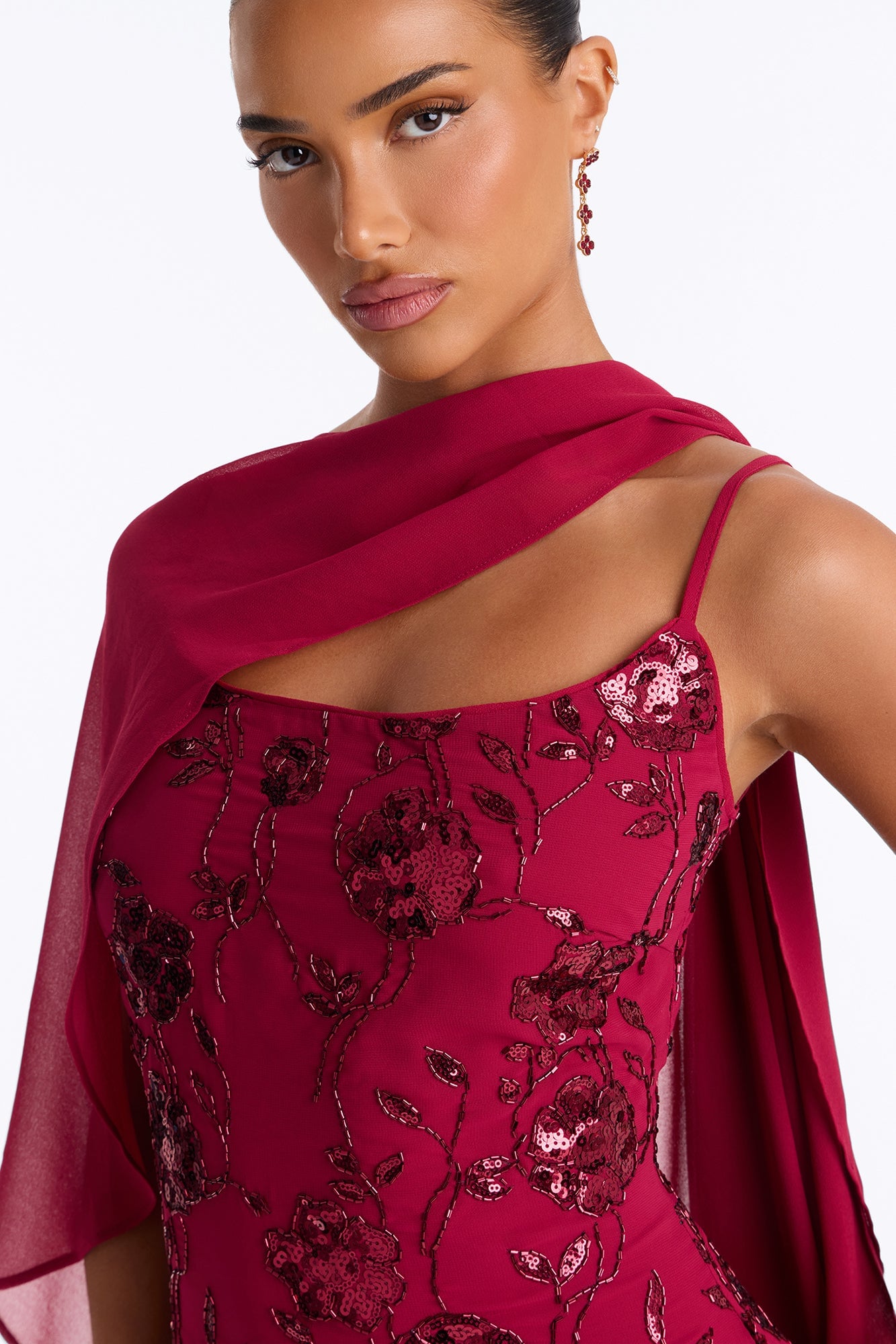 Night Sparkle Embellished Cape Gown - Raspberry image 8