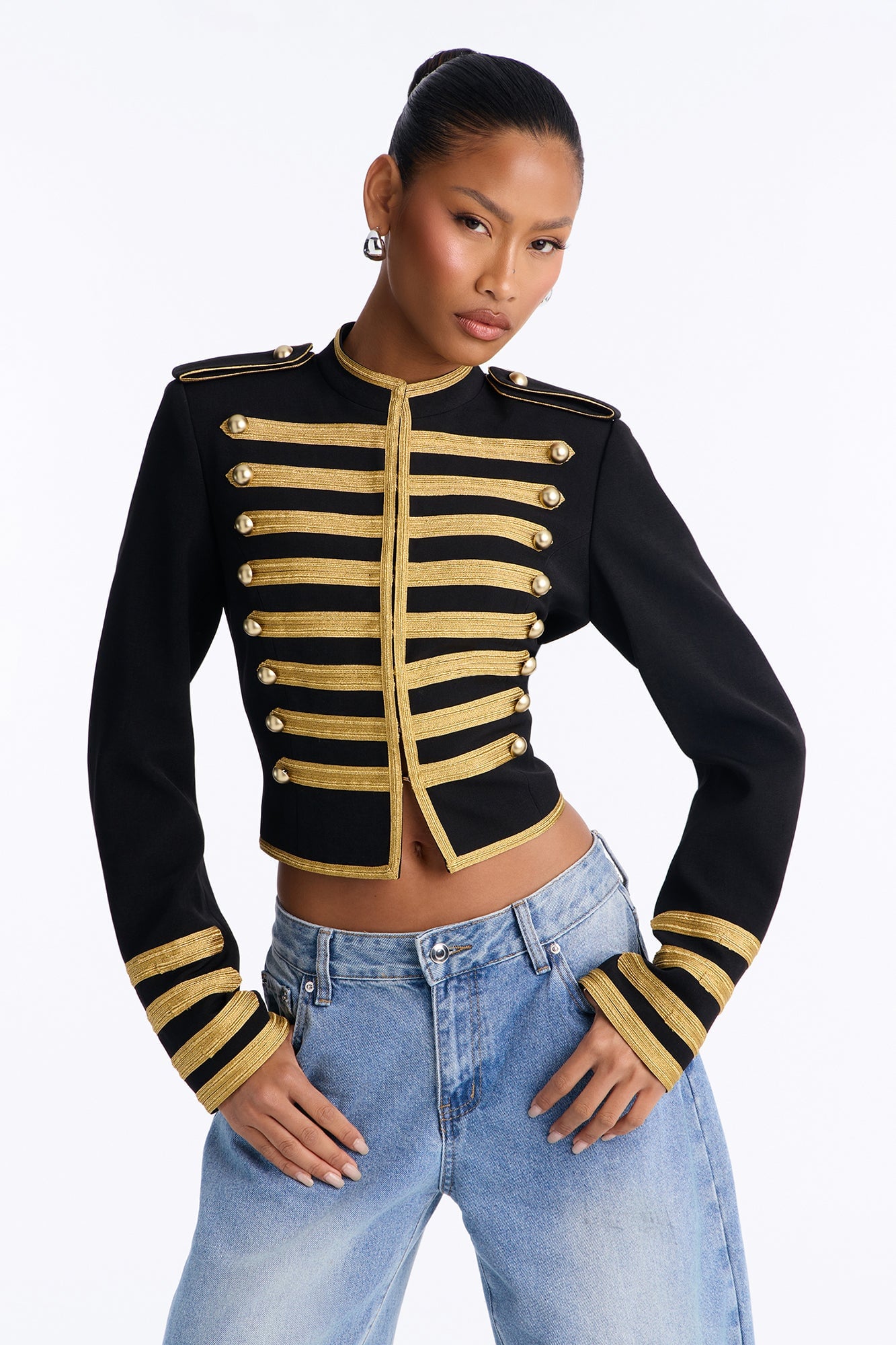 Maria Militant Embellished Trim Jacket - Black/Gold image 1