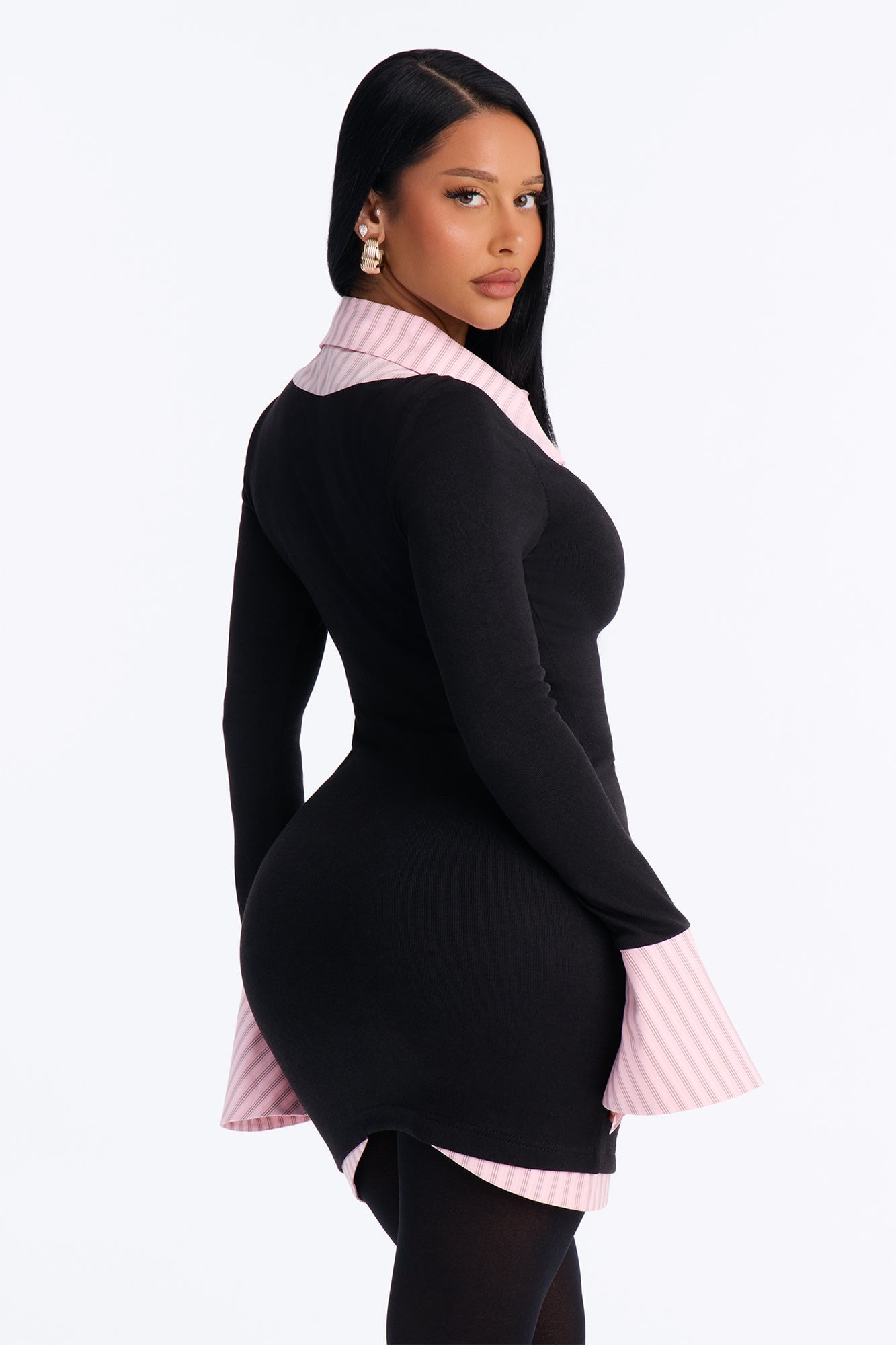Cut To The Chase Collar Mini Dress - Black/Pink image 7