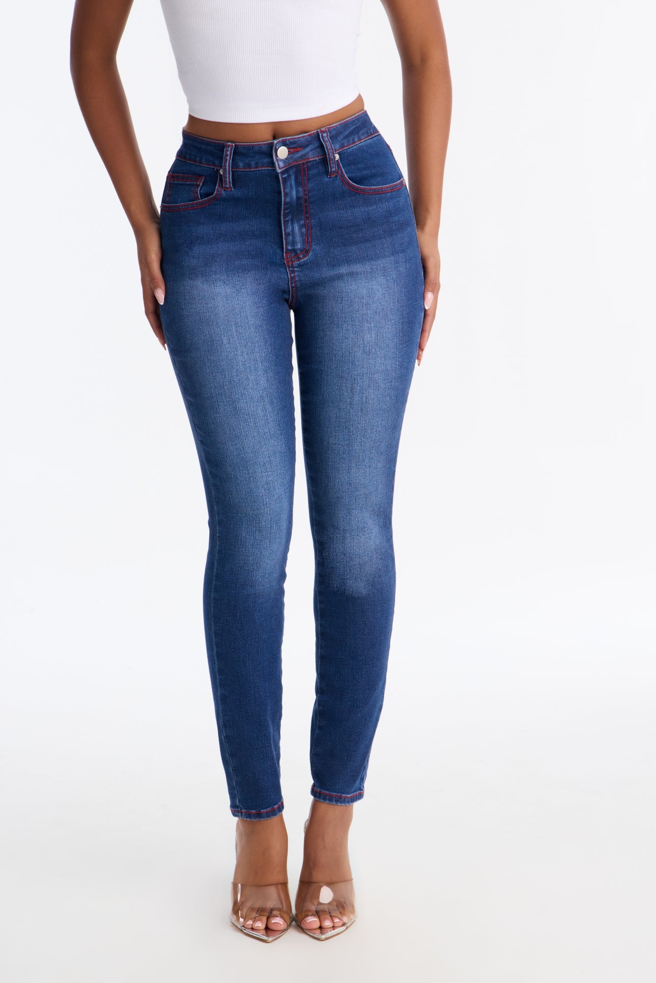 In The Red High Rise Stretch Skinny Jeans - Dark Wash image 6