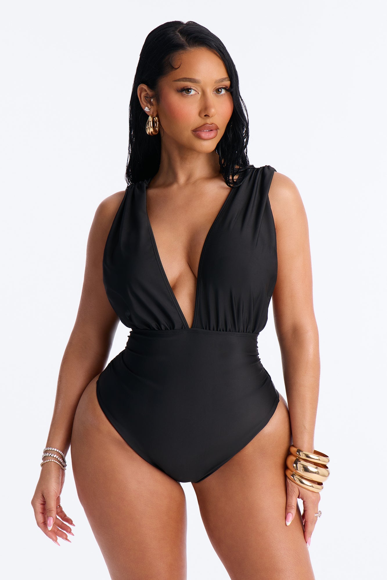 Esme Layered 1 Piece Ruched Swimsuit - Black image 4