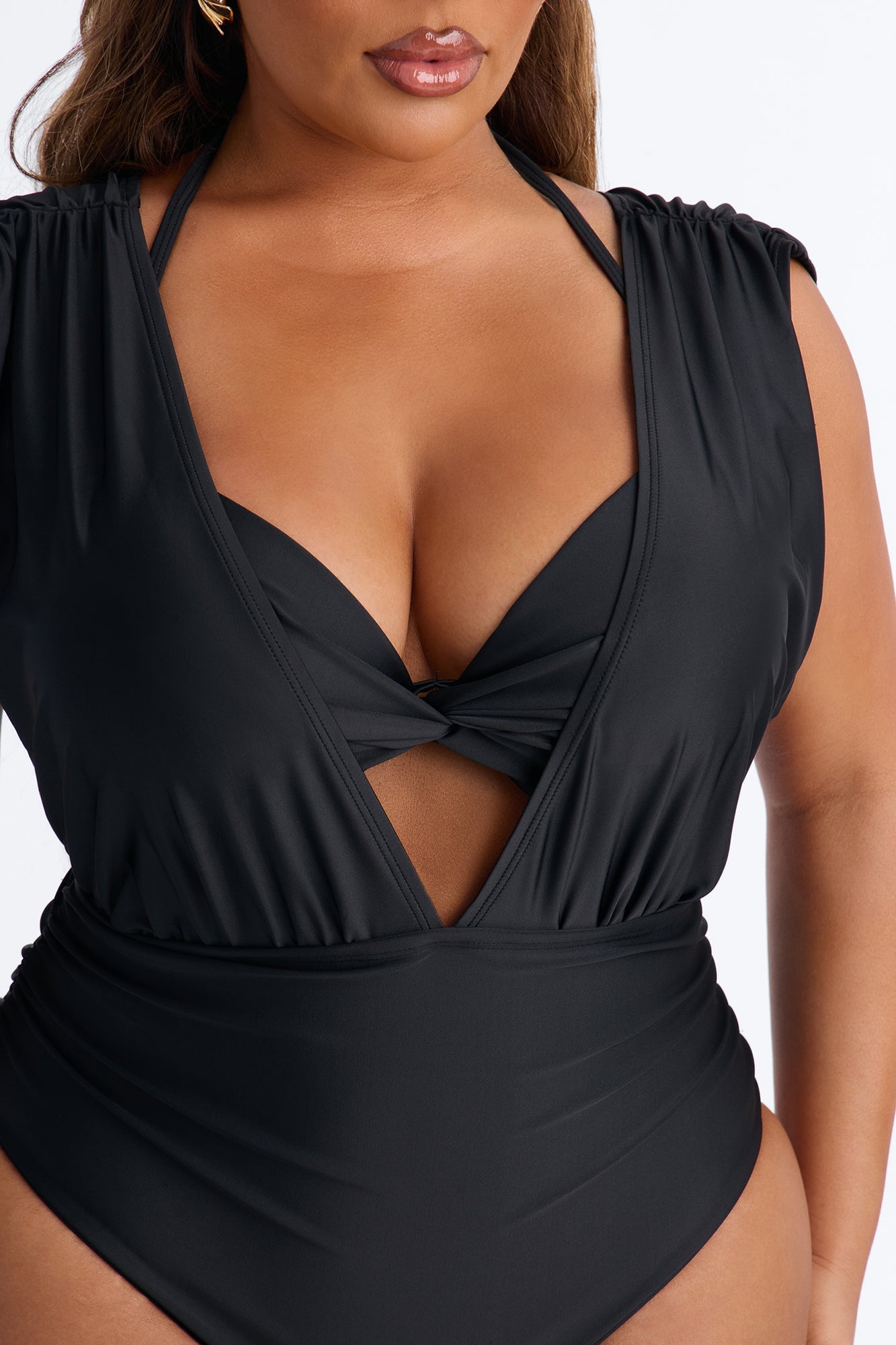 Esme Layered 1 Piece Ruched Swimsuit - Black image 2