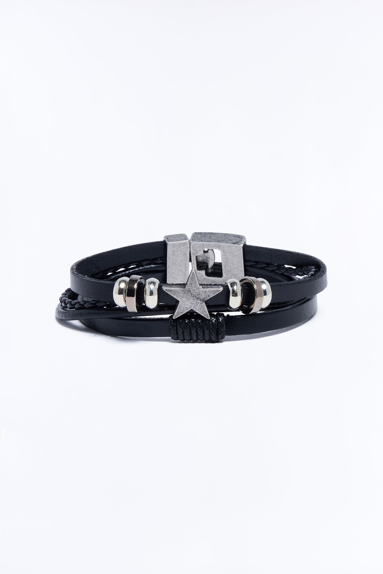 Star Is Born Faux Leather Bracelet - Black/Silver image 3