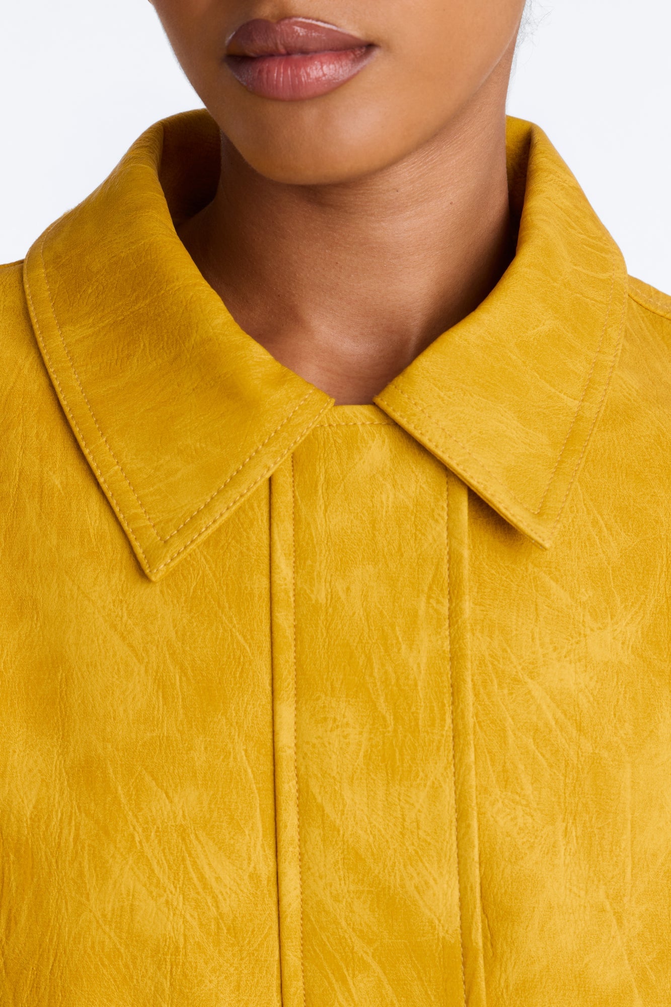 Alexis Washed Faux Leather Bomber Jacket - Mustard image 7