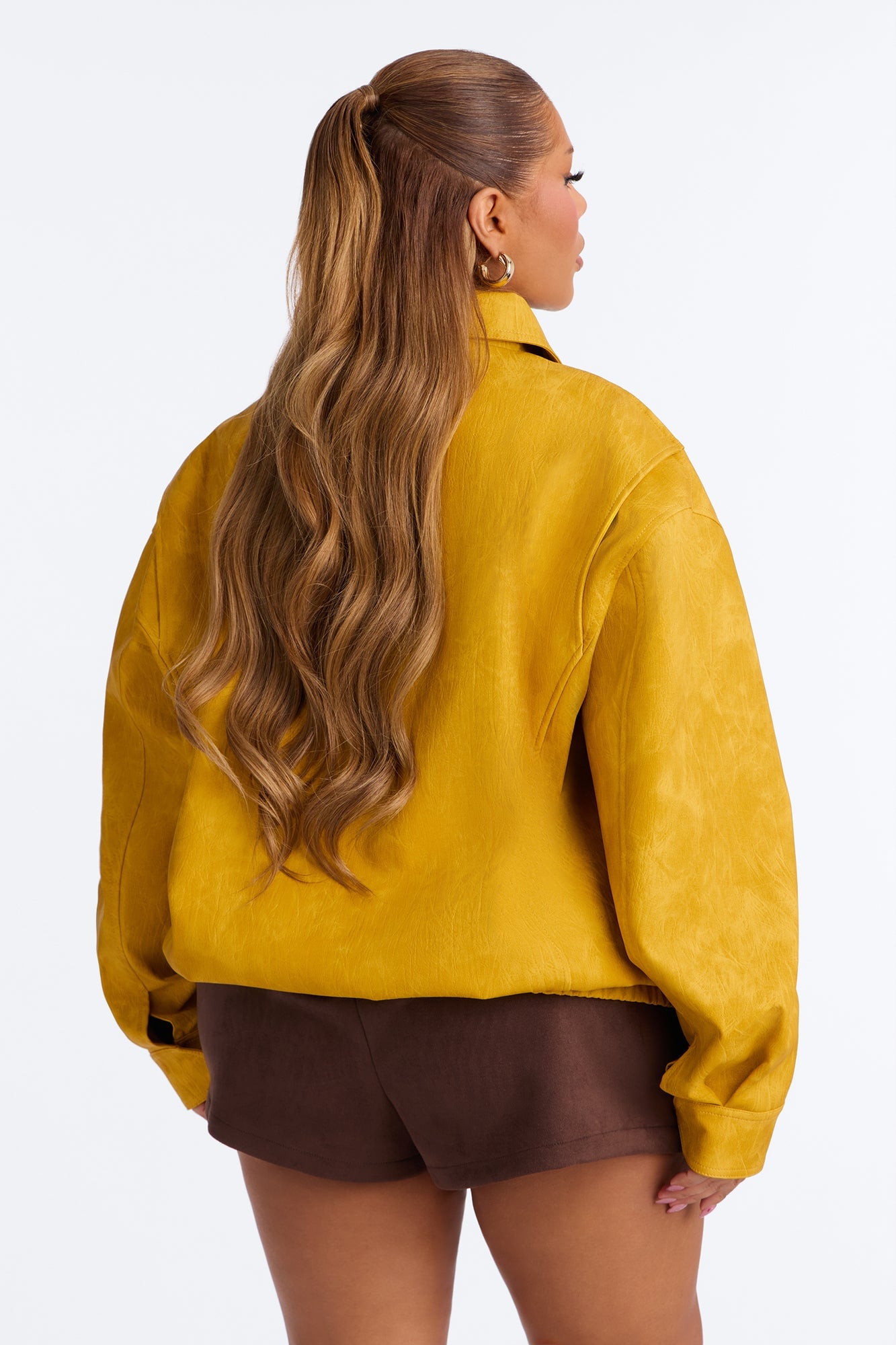 Alexis Washed Faux Leather Bomber Jacket - Mustard image 3