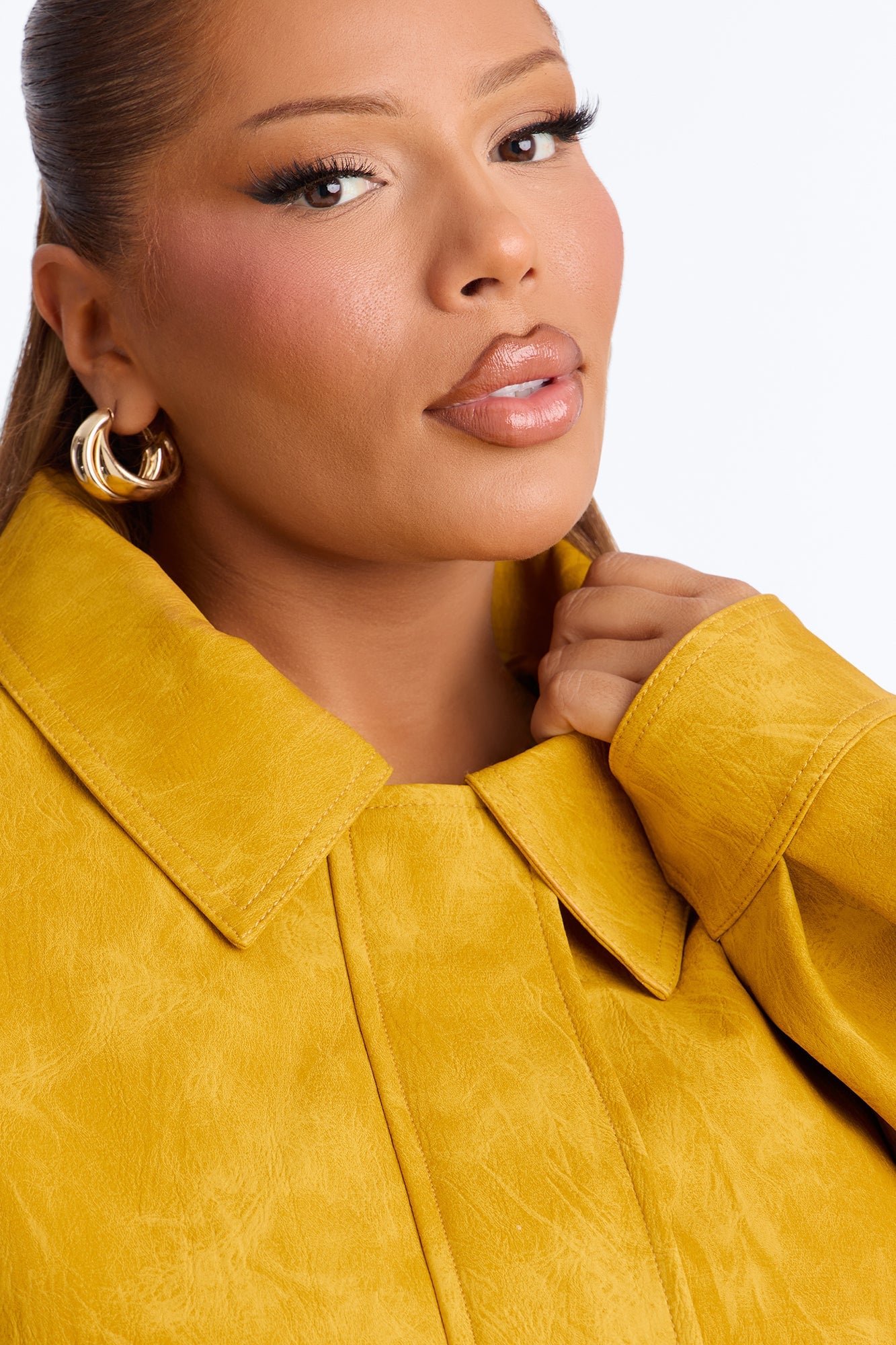 Alexis Washed Faux Leather Bomber Jacket - Mustard image 4