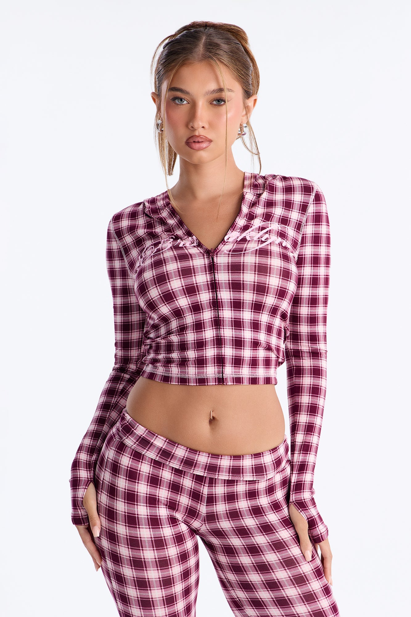 Brooklyn Plaid Zip Up Pant Set - Burgundy/combo image 6