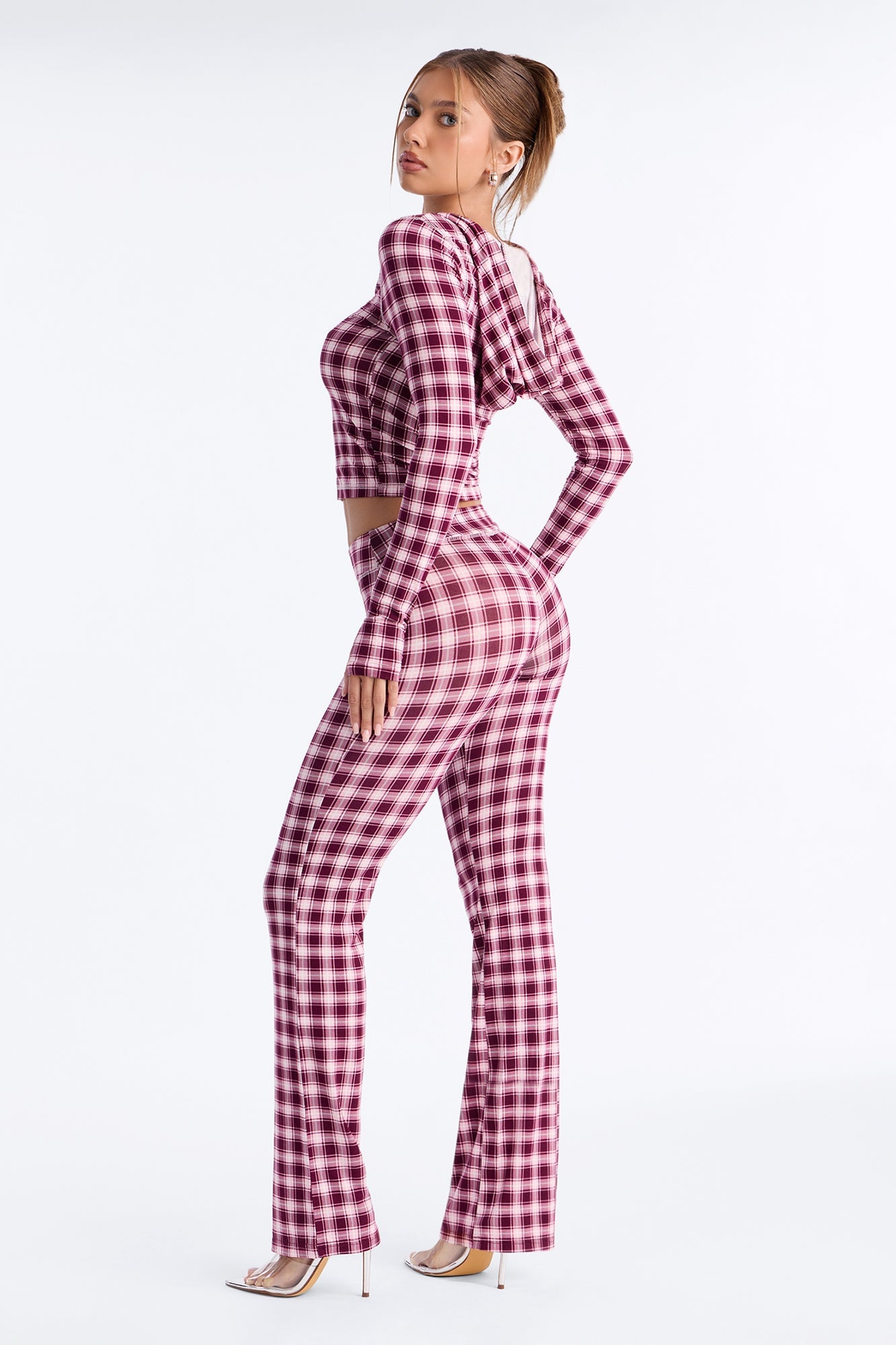 Brooklyn Plaid Zip Up Pant Set - Burgundy/combo image 8