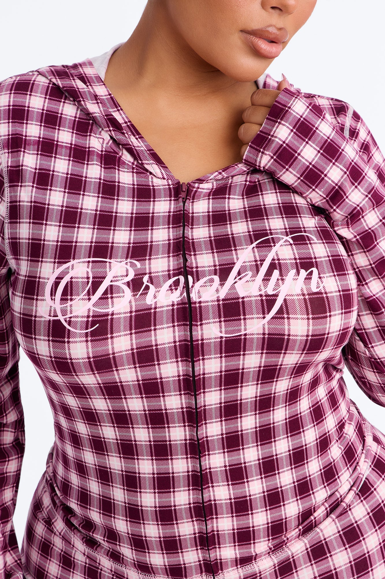 Brooklyn Plaid Zip Up Pant Set - Burgundy/combo image 3