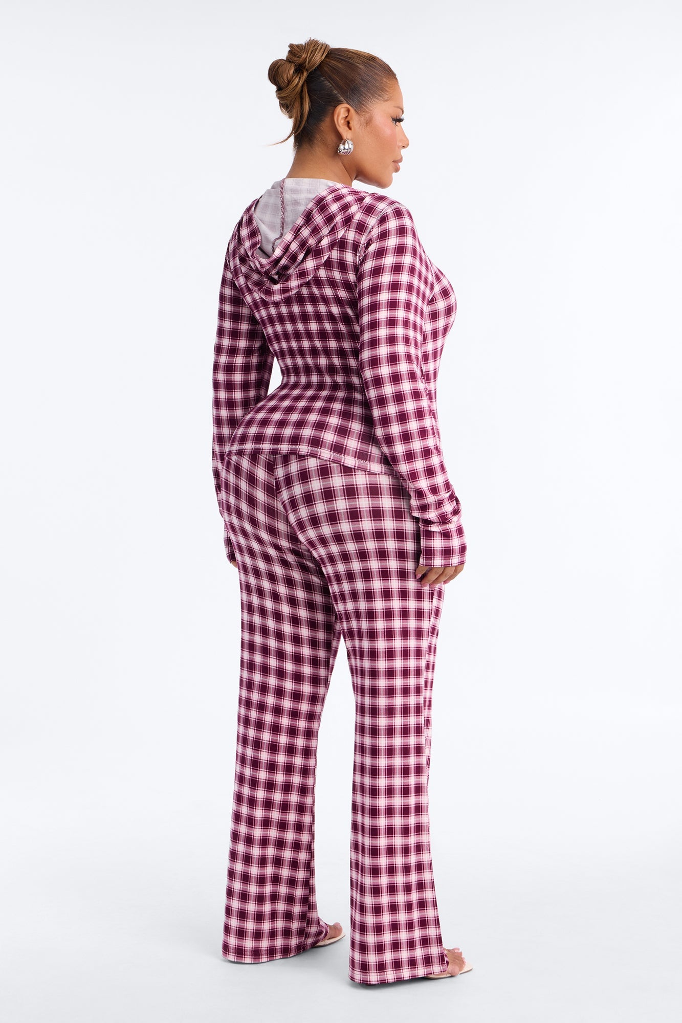 Brooklyn Plaid Zip Up Pant Set - Burgundy/combo image 4