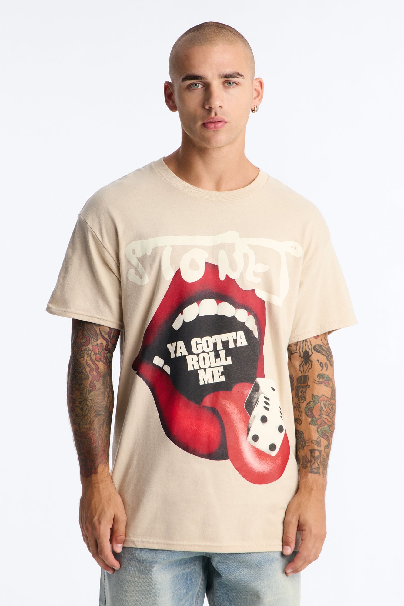Rolling Stones Ya Gotta Roll Me Oversized Short Sleeve Tee - Sand image 1