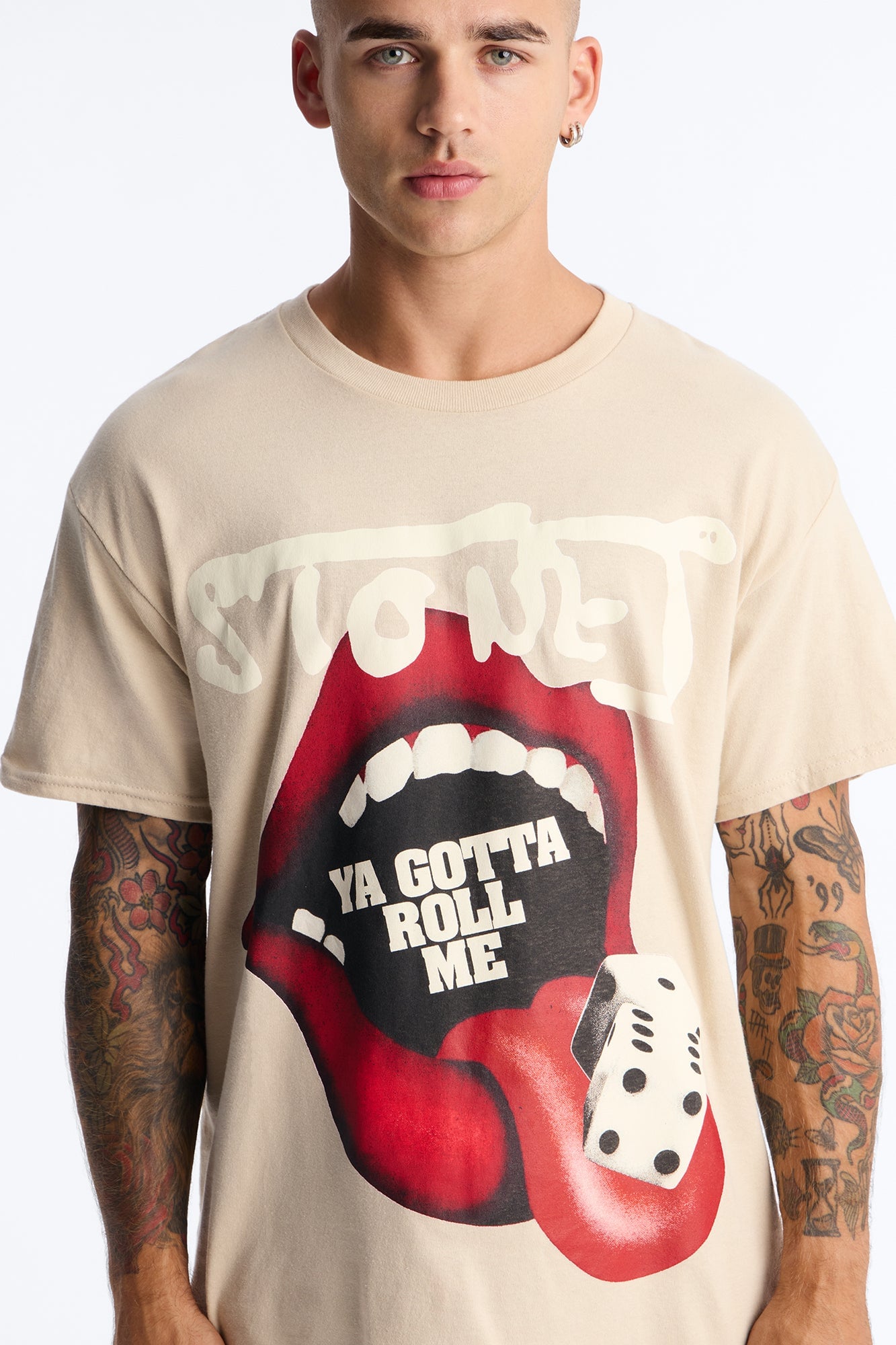Rolling Stones Ya Gotta Roll Me Oversized Short Sleeve Tee - Sand image 3