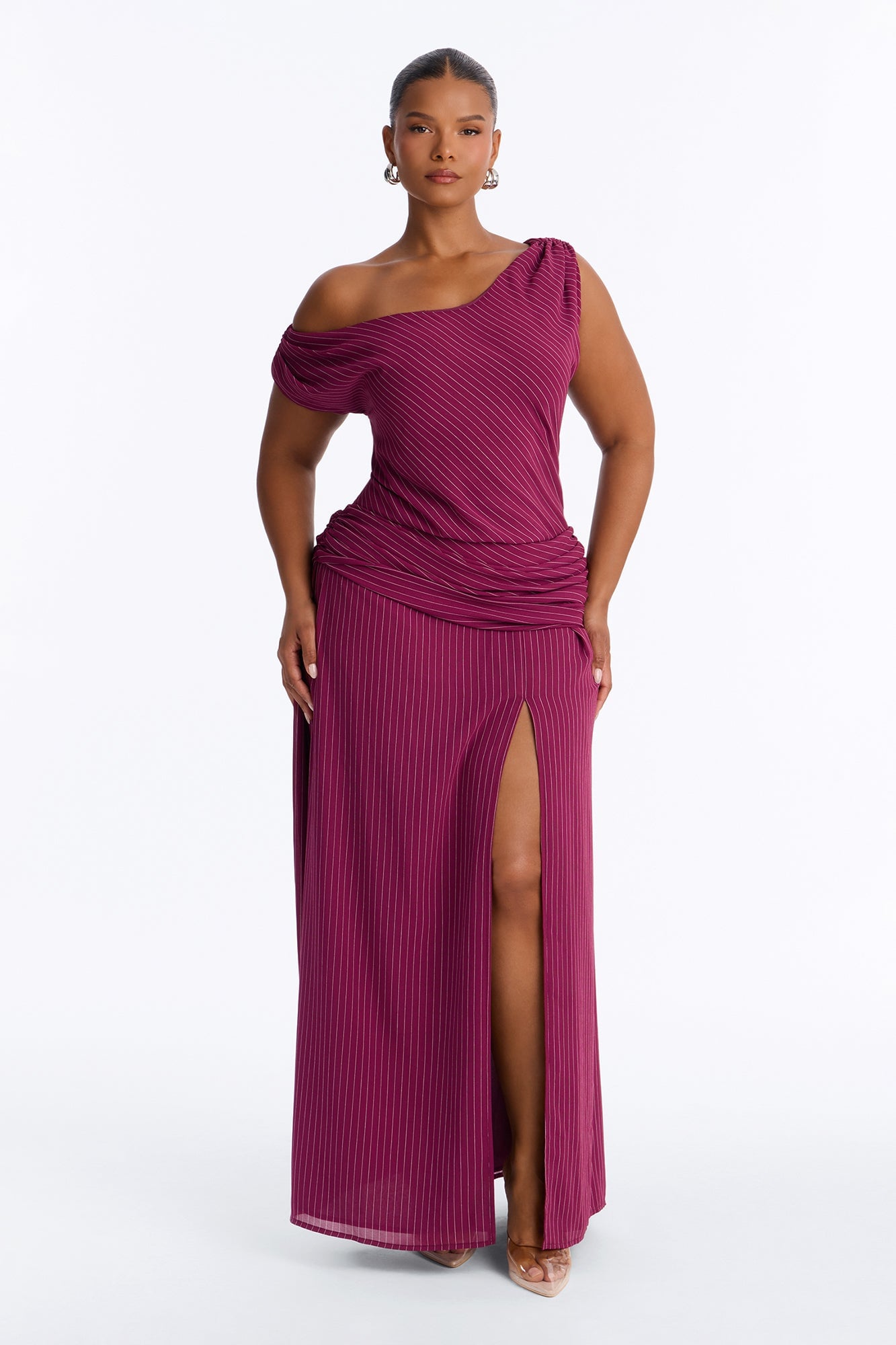 Stella Chiffon Pinstripe Maxi Dress - Burgundy/combo image 1