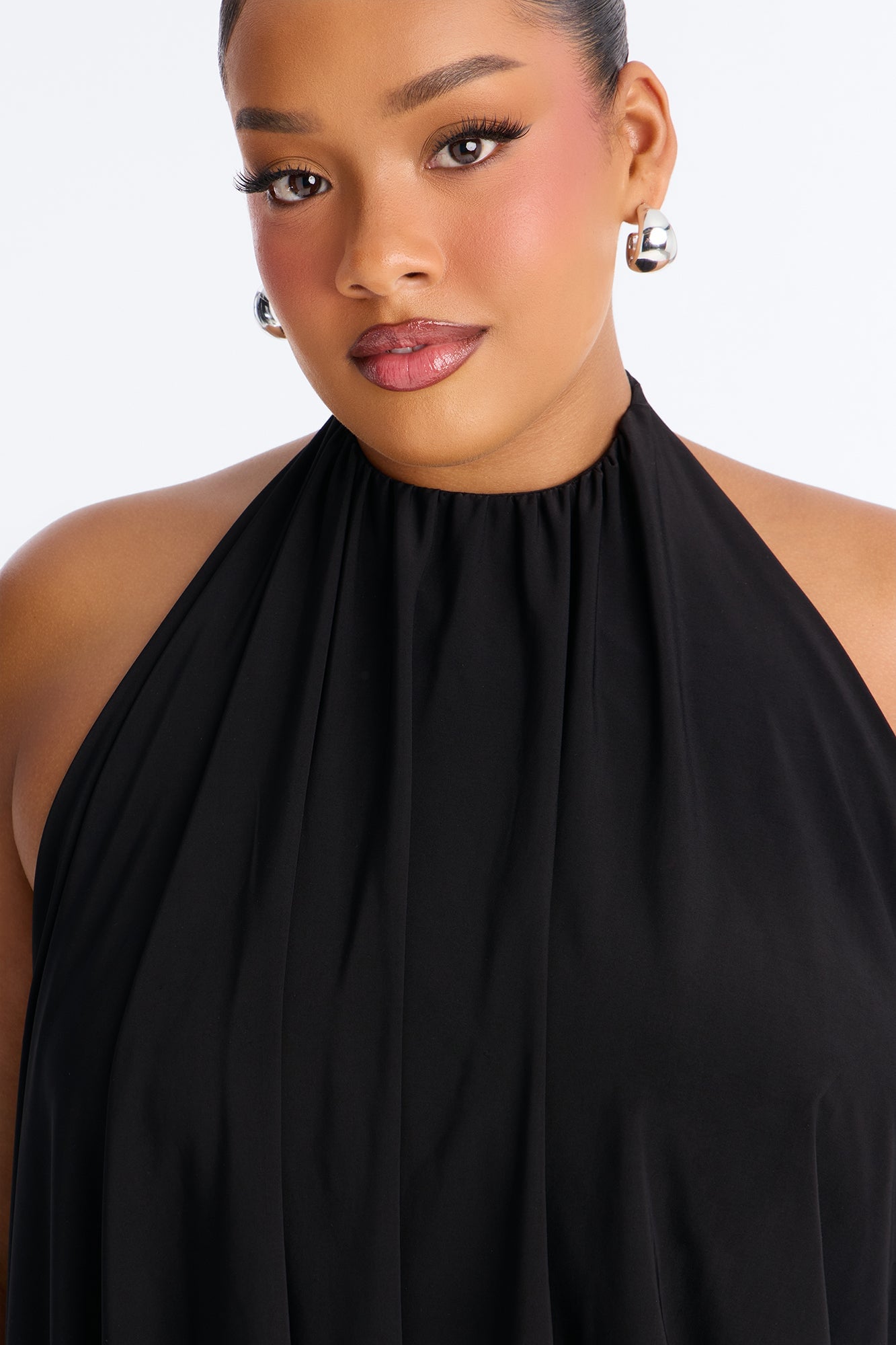 Selena Ruched Asymmetrical Halter Top - Black image 3