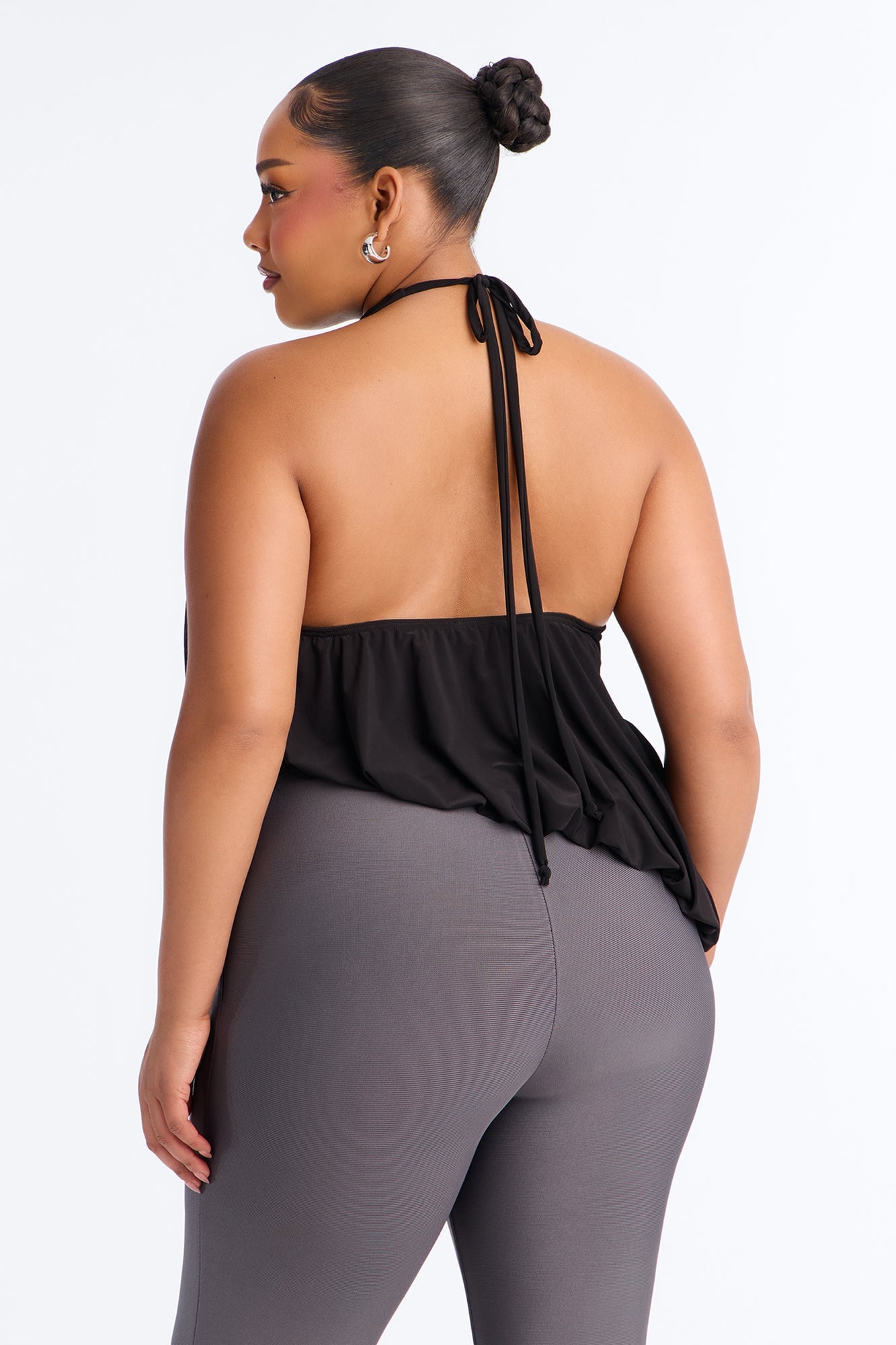 Selena Ruched Asymmetrical Halter Top - Black image 4