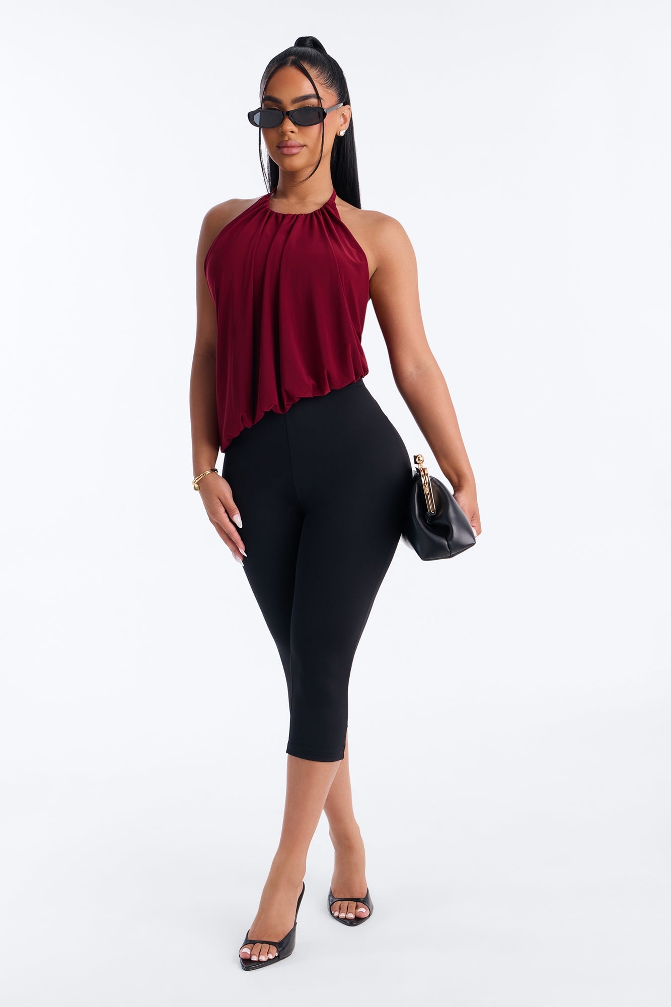 Selena Ruched Asymmetrical Halter Top - Wine image 6