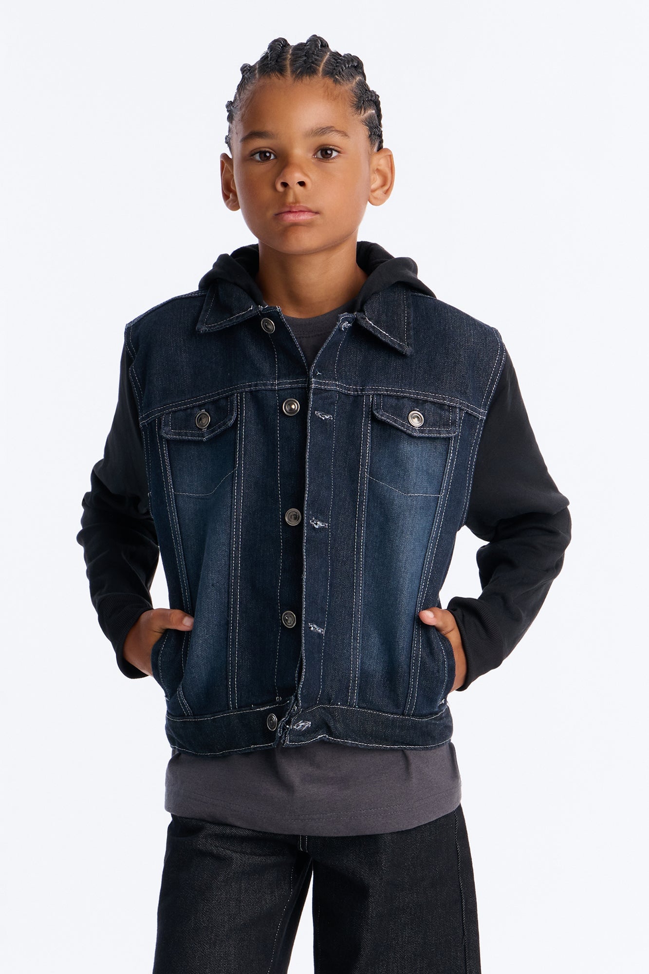 Mini Know For Sure Denim And Fleece Jacket - Black Wash image 1