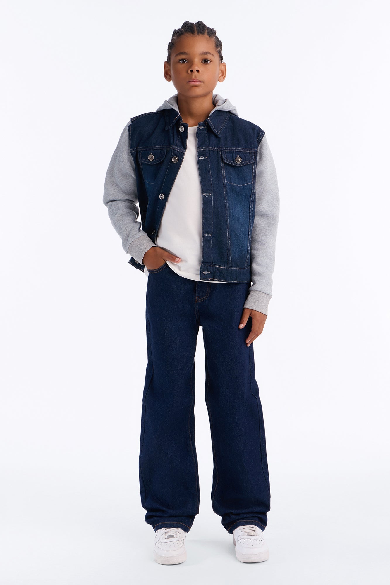 Mini Know For Sure Denim And Fleece Jacket - Medium Wash image 2