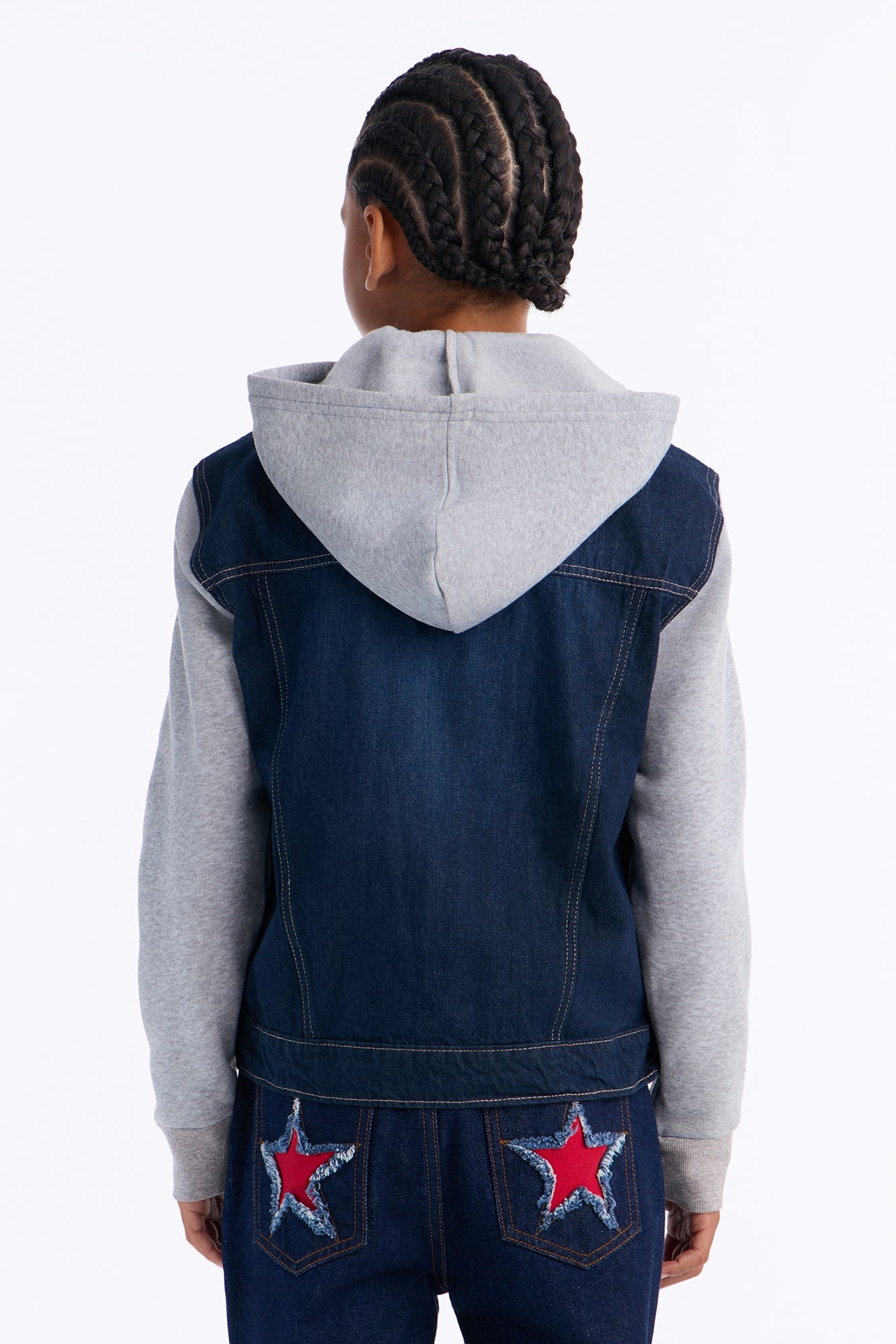 Mini Know For Sure Denim And Fleece Jacket - Medium Wash image 3
