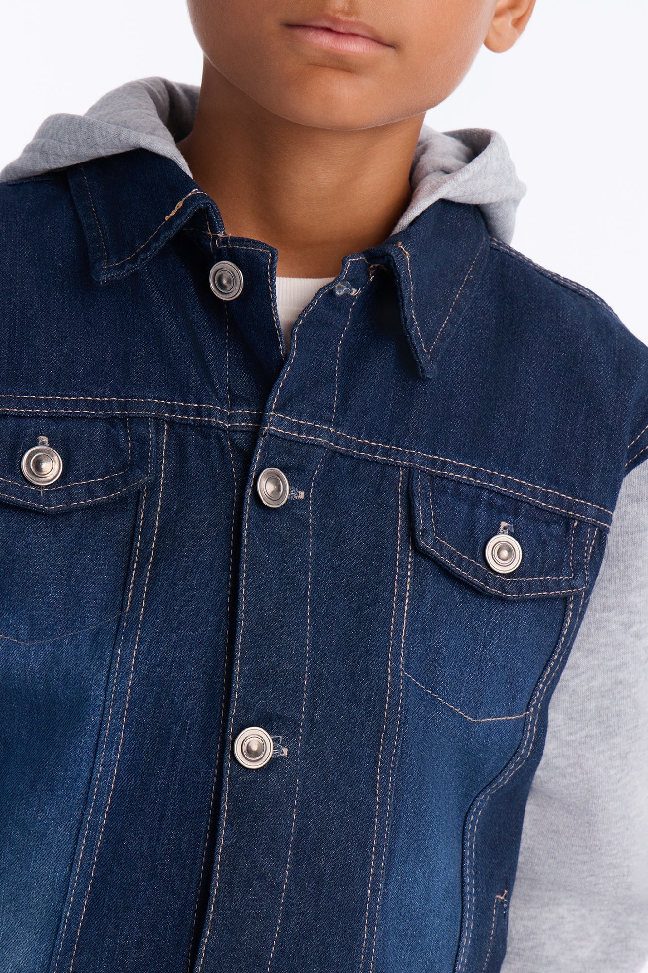 Mini Know For Sure Denim And Fleece Jacket - Medium Wash image 4