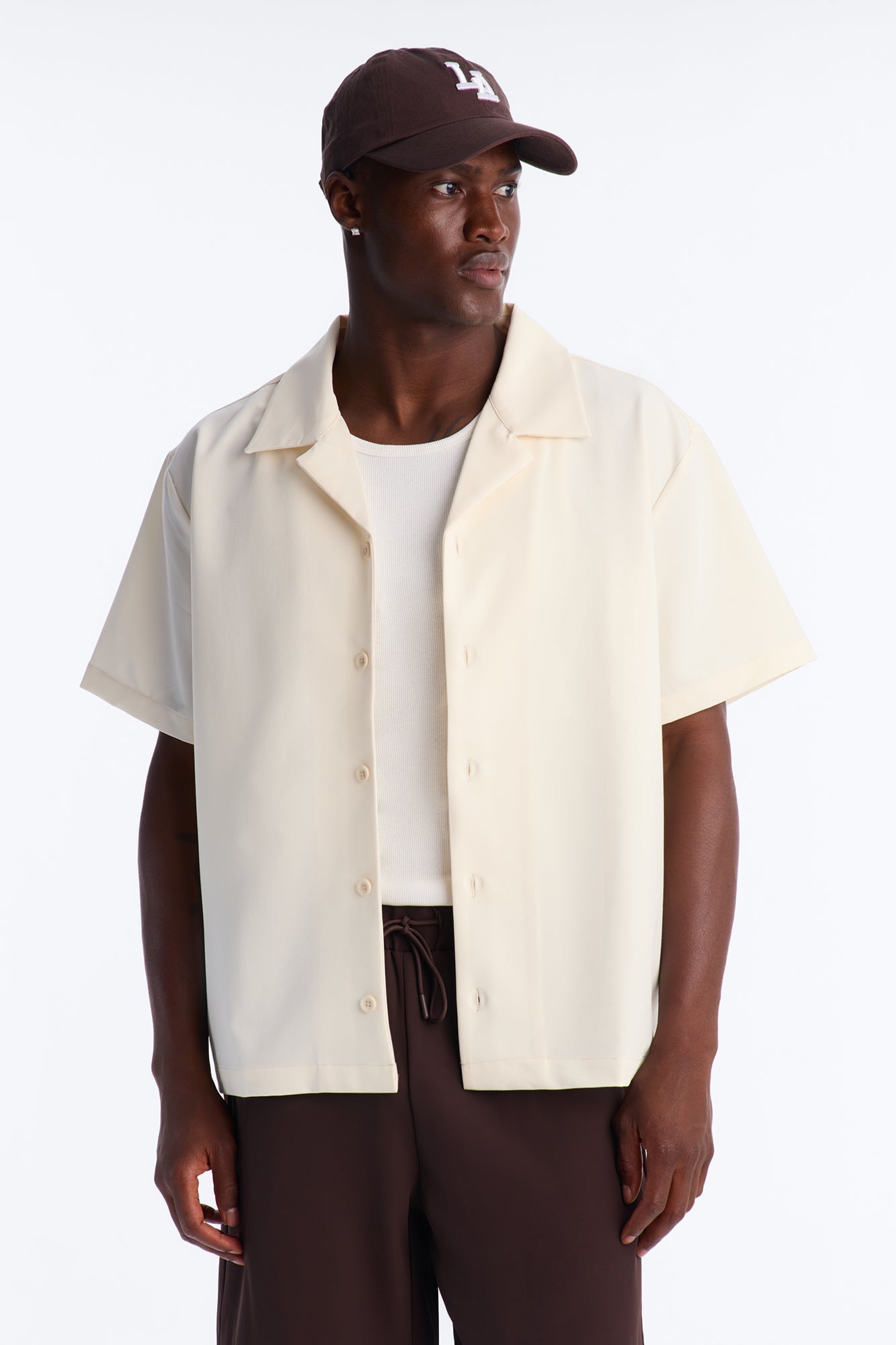 Laguna Boxy Cropped Button Up Shirt - Cream image 5