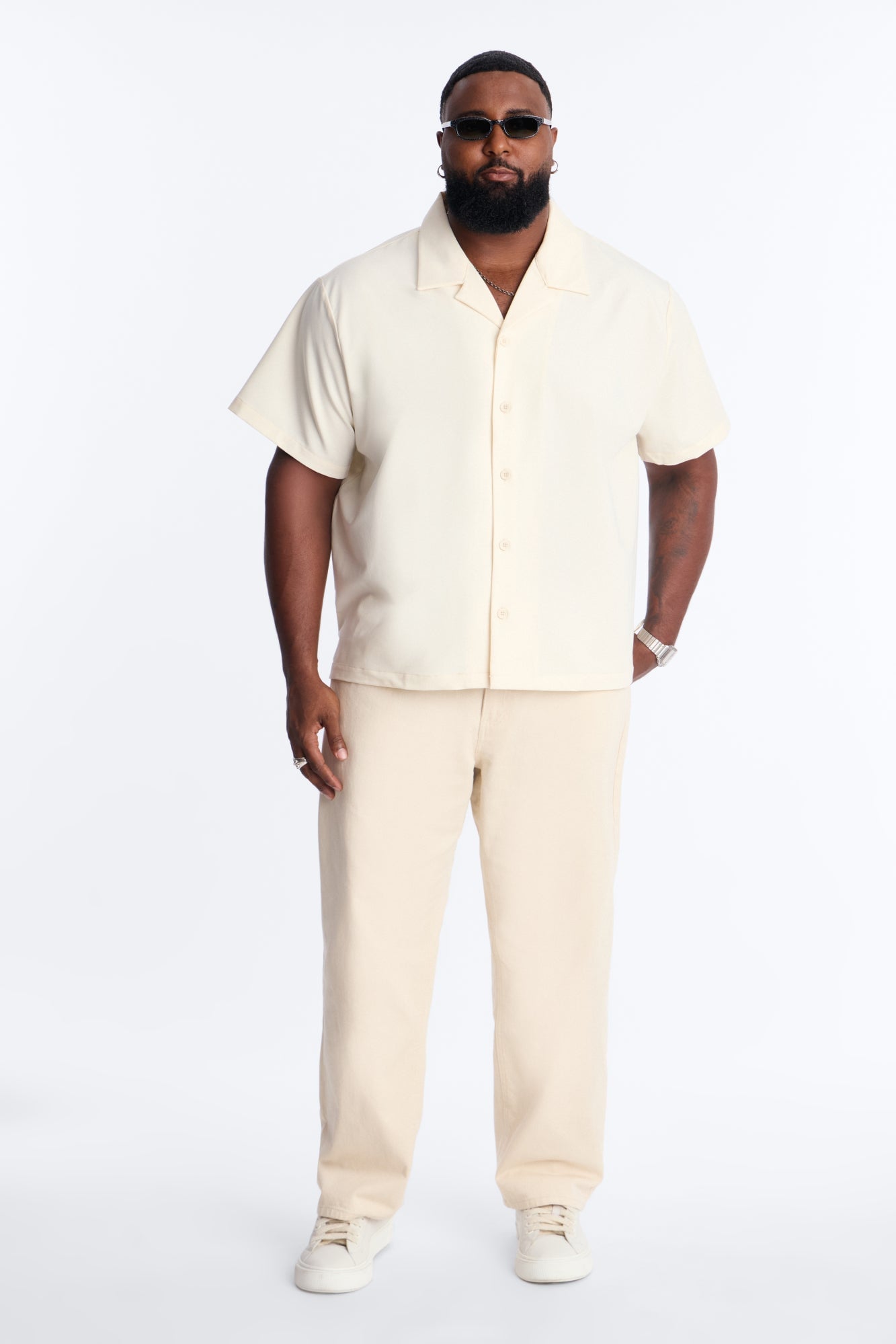 Laguna Boxy Cropped Button Up Shirt - Cream image 2
