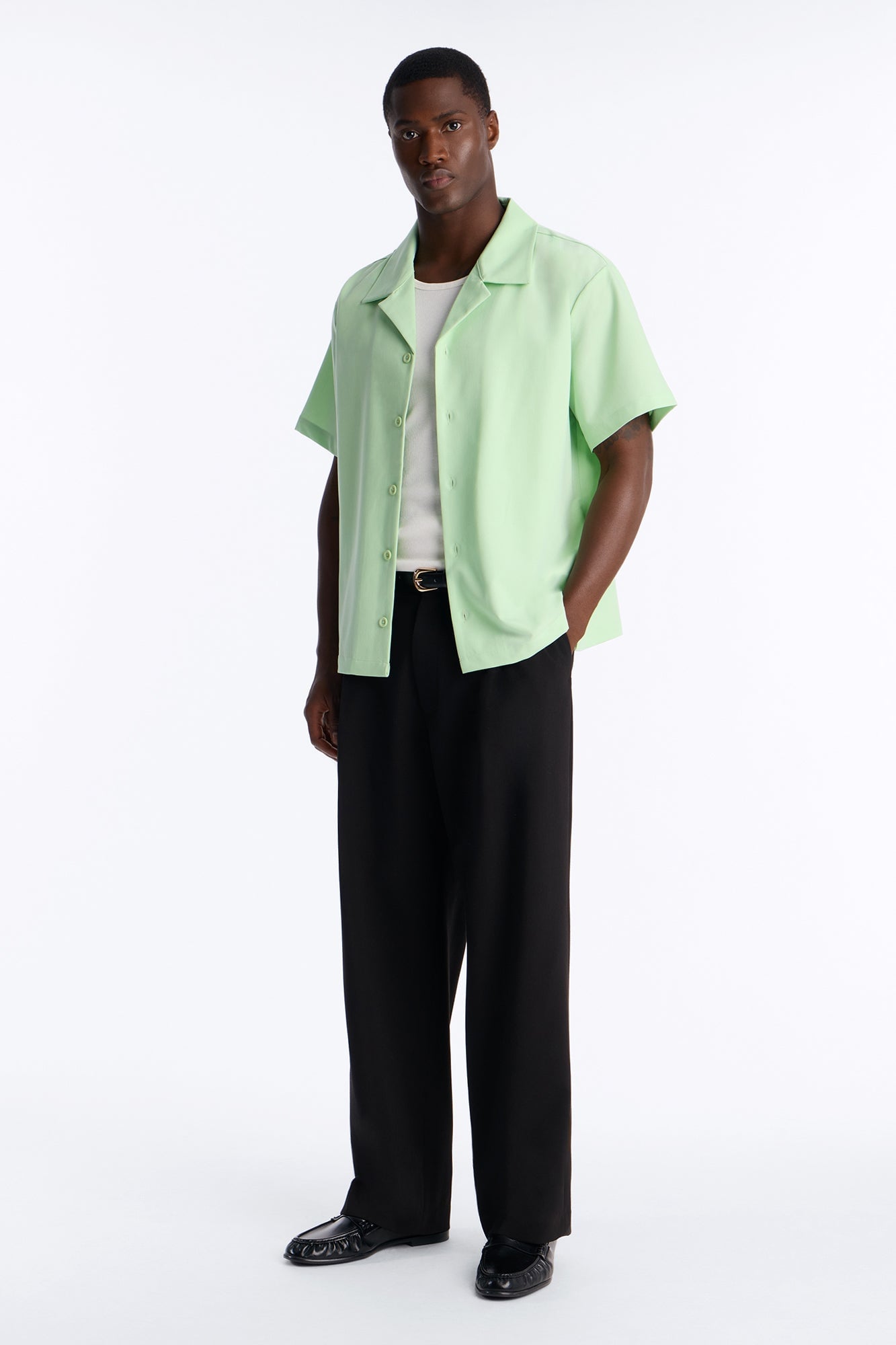 Laguna Boxy Cropped Button Up Shirt - Green image 5