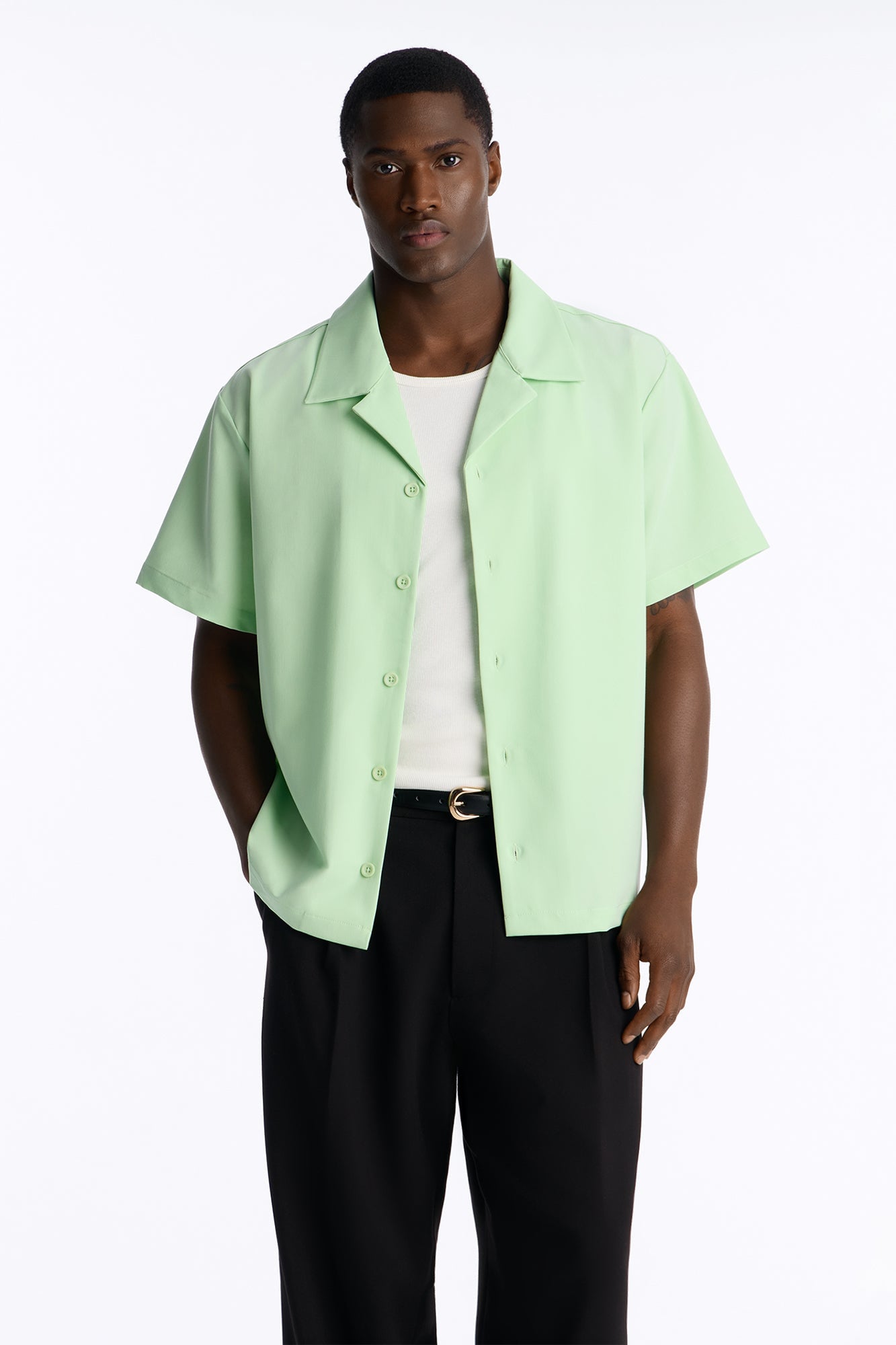 Laguna Boxy Cropped Button Up Shirt - Green image 6