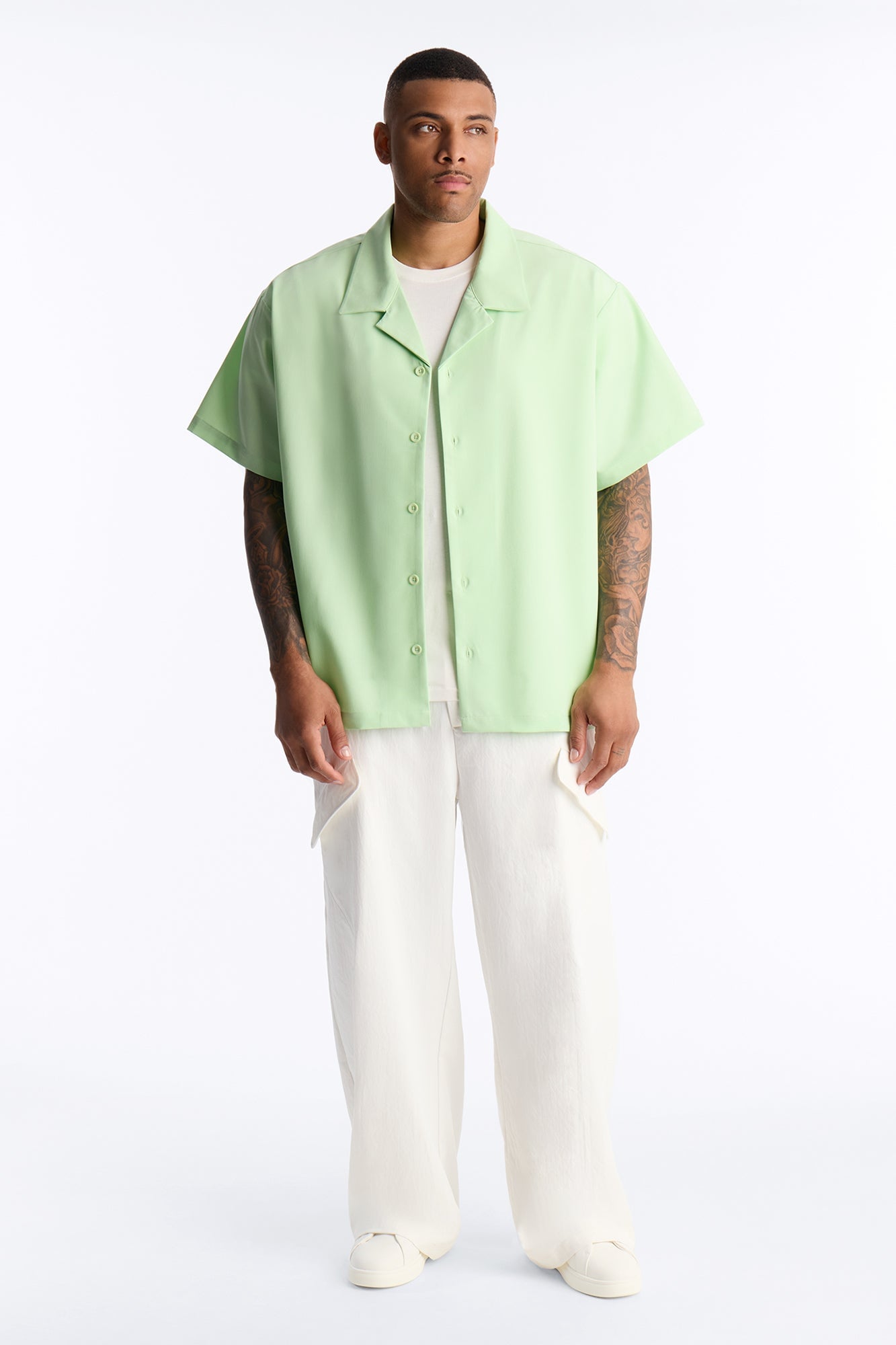 Laguna Boxy Cropped Button Up Shirt - Green image 2
