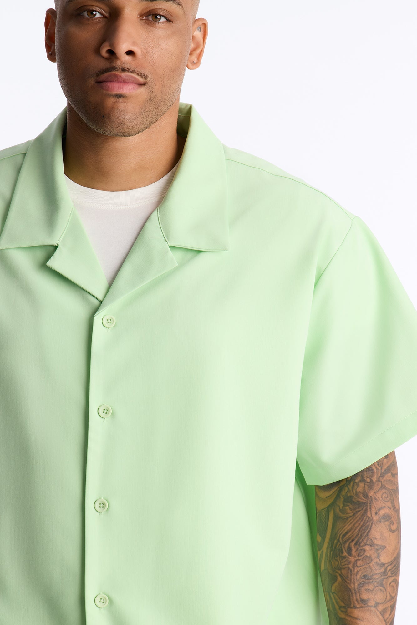 Laguna Boxy Cropped Button Up Shirt - Green image 4