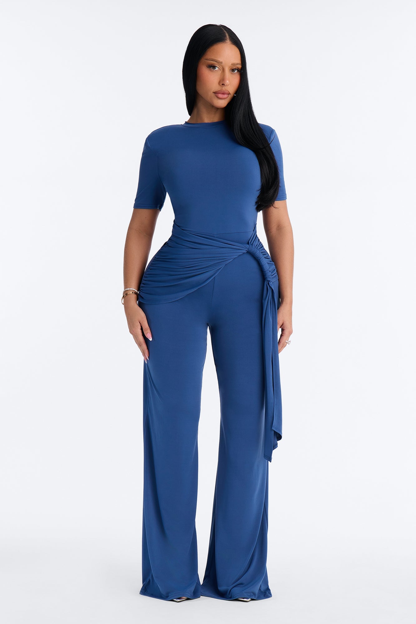Modern Grace Draped Wide Leg Jumpsuit - Navy image 5
