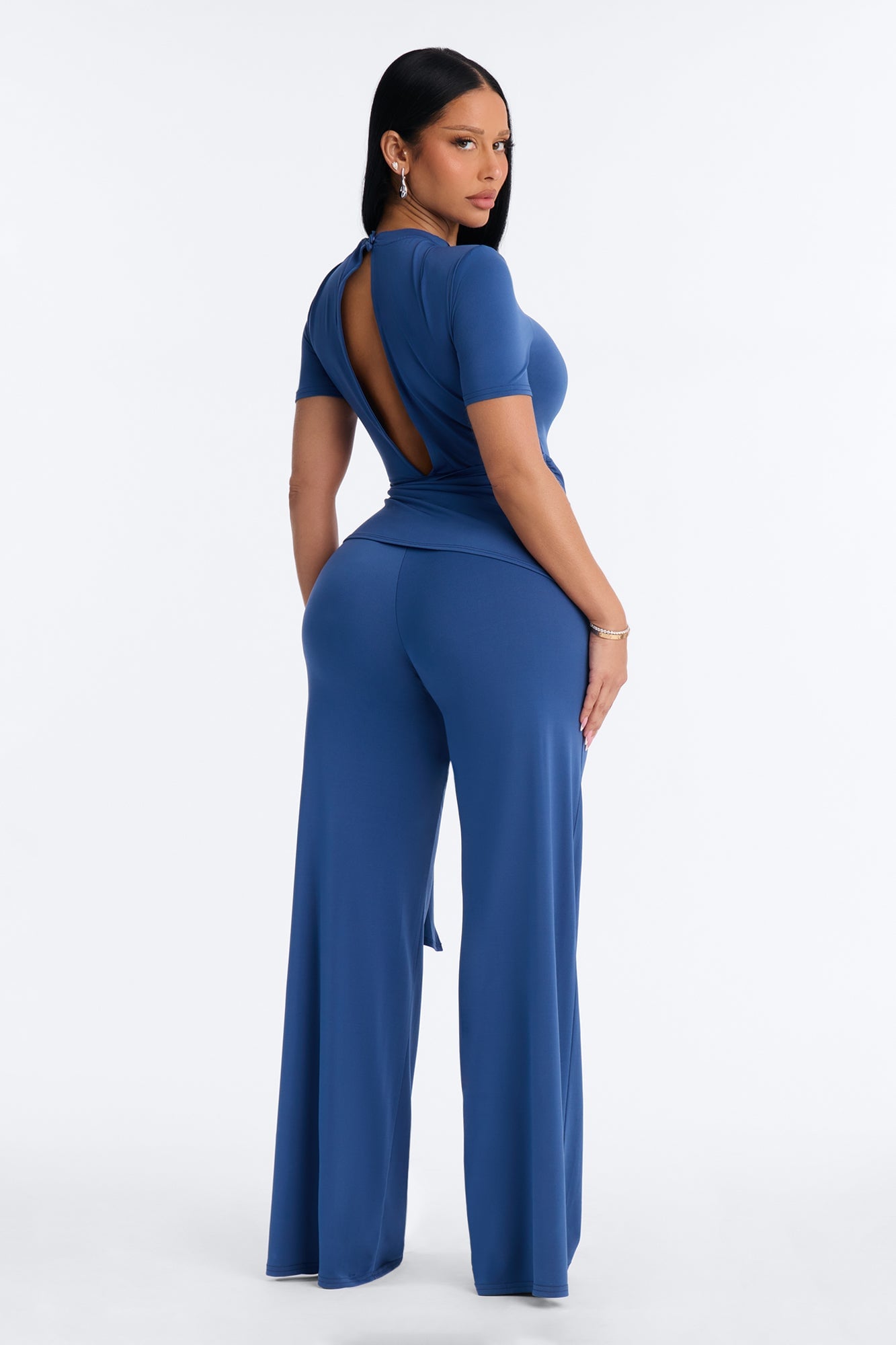 Modern Grace Draped Wide Leg Jumpsuit - Navy image 8