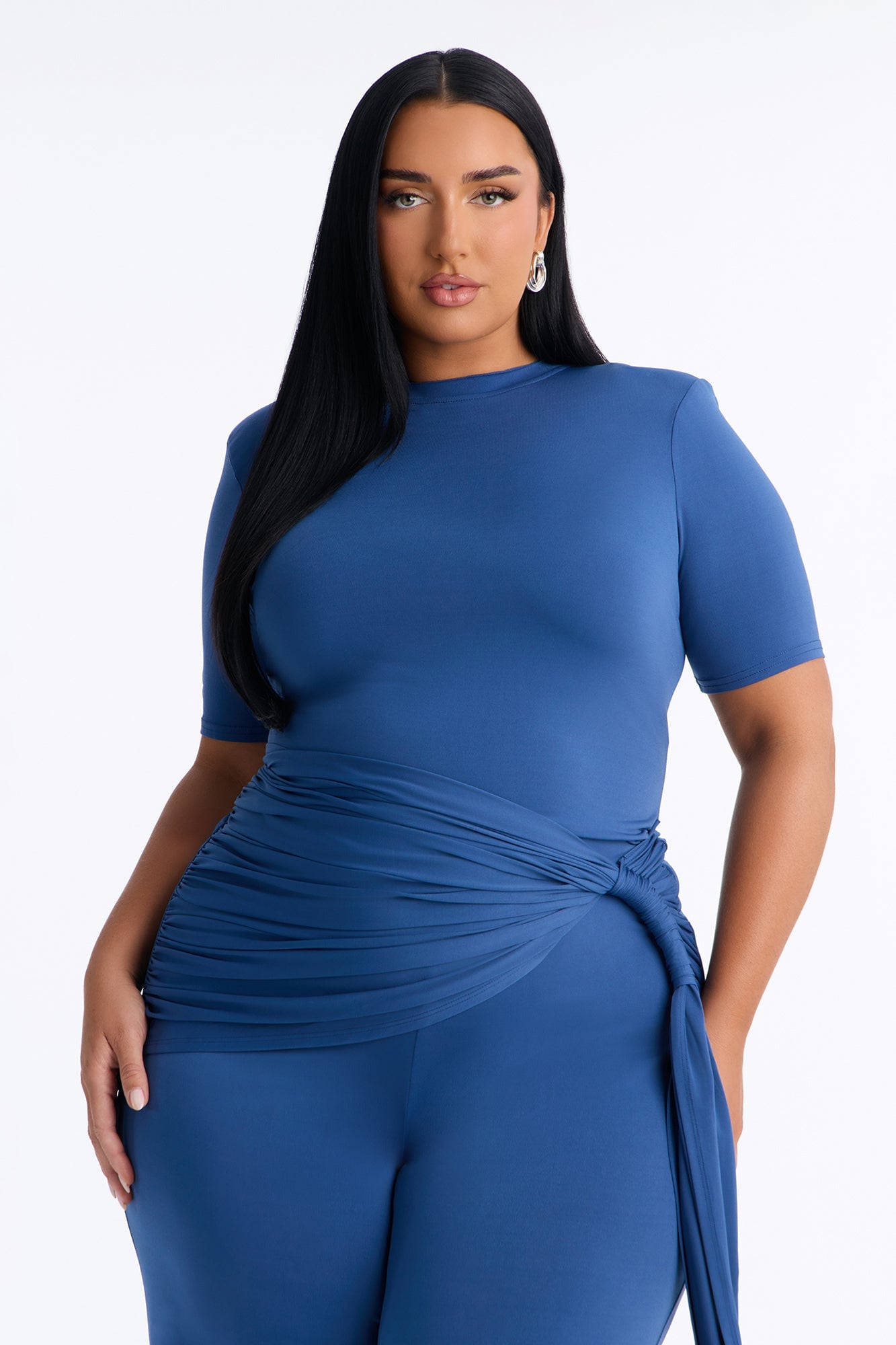 Modern Grace Draped Wide Leg Jumpsuit - Navy image 2
