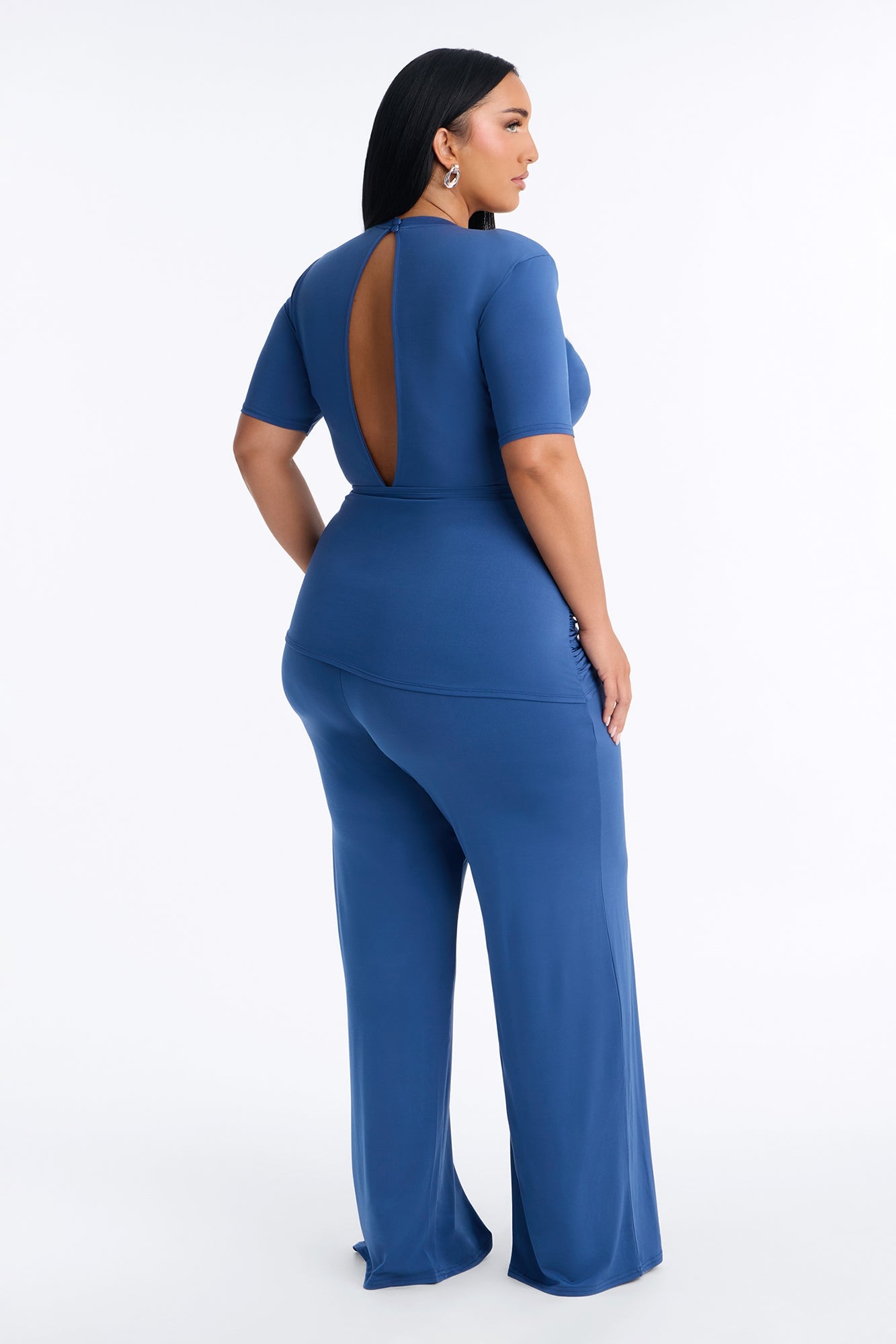 Modern Grace Draped Wide Leg Jumpsuit - Navy image 4