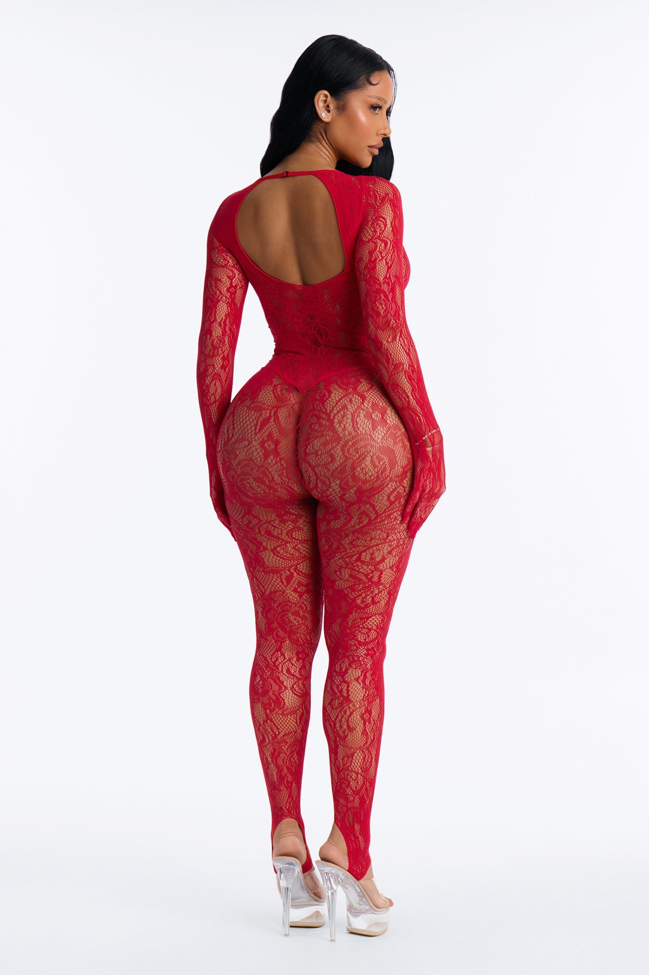 Playing Games Lace Jumpsuit Bodystocking - Red image 4