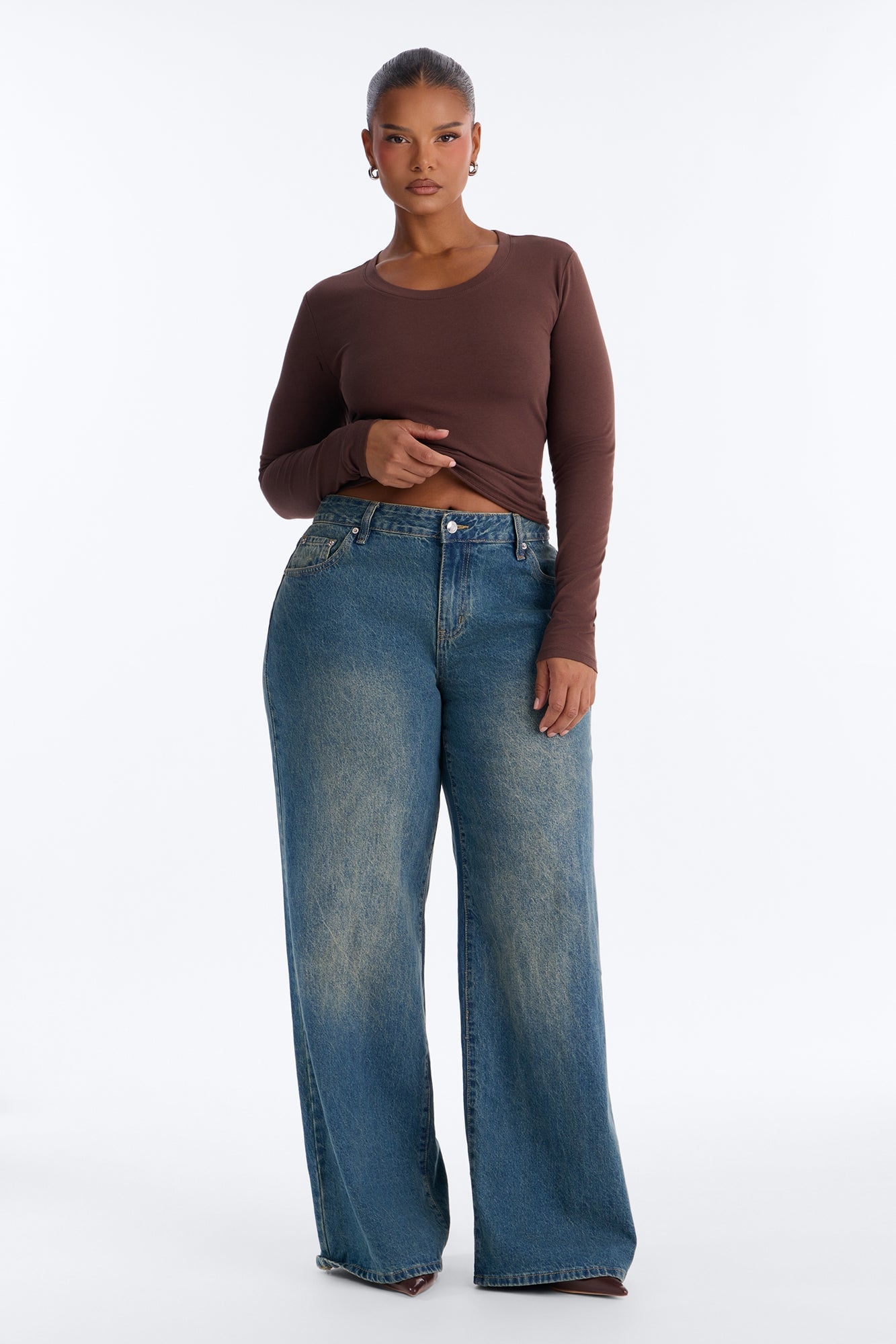 Elise Round Neck Long Sleeve Top - Mocha image 2