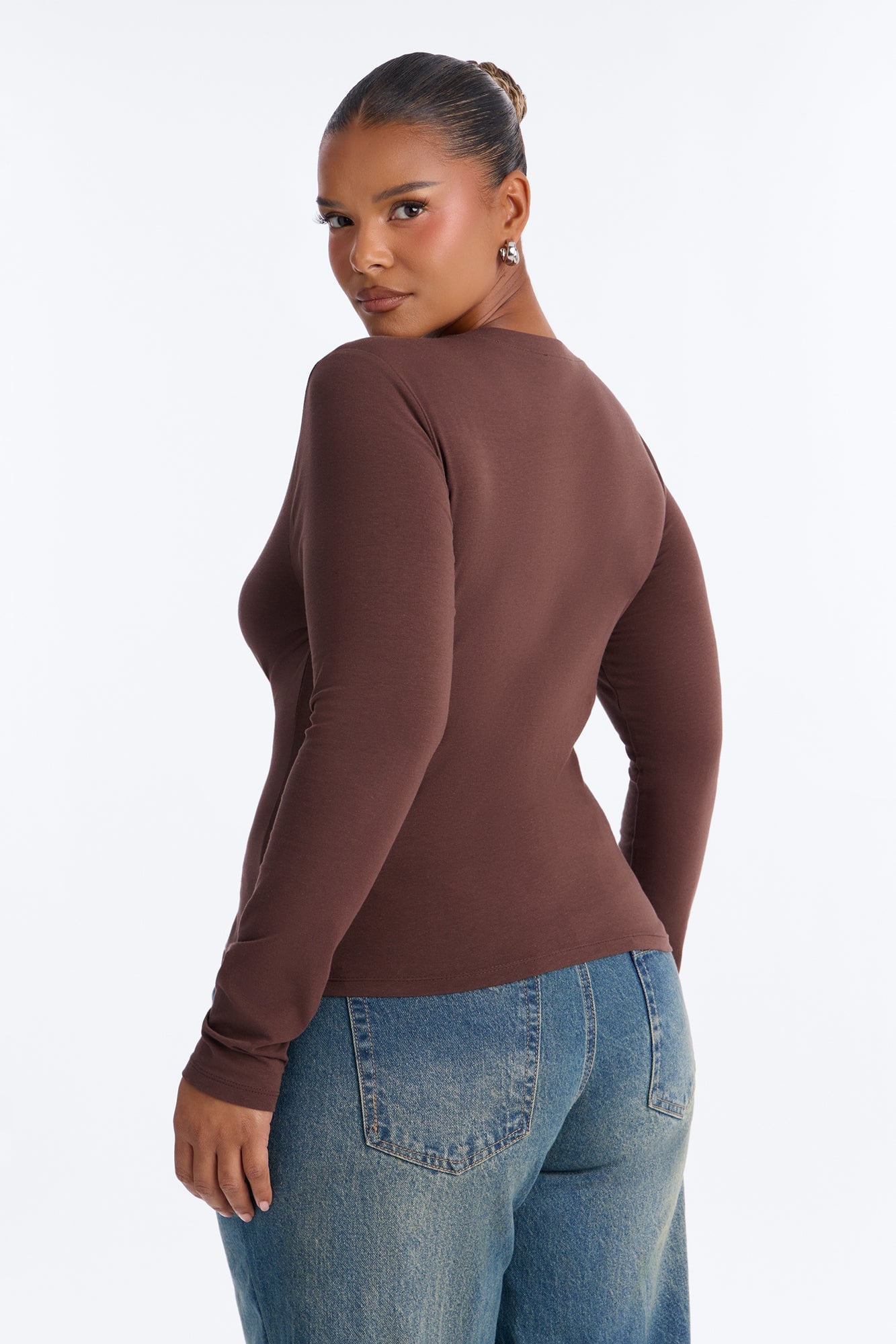 Elise Round Neck Long Sleeve Top - Mocha image 4