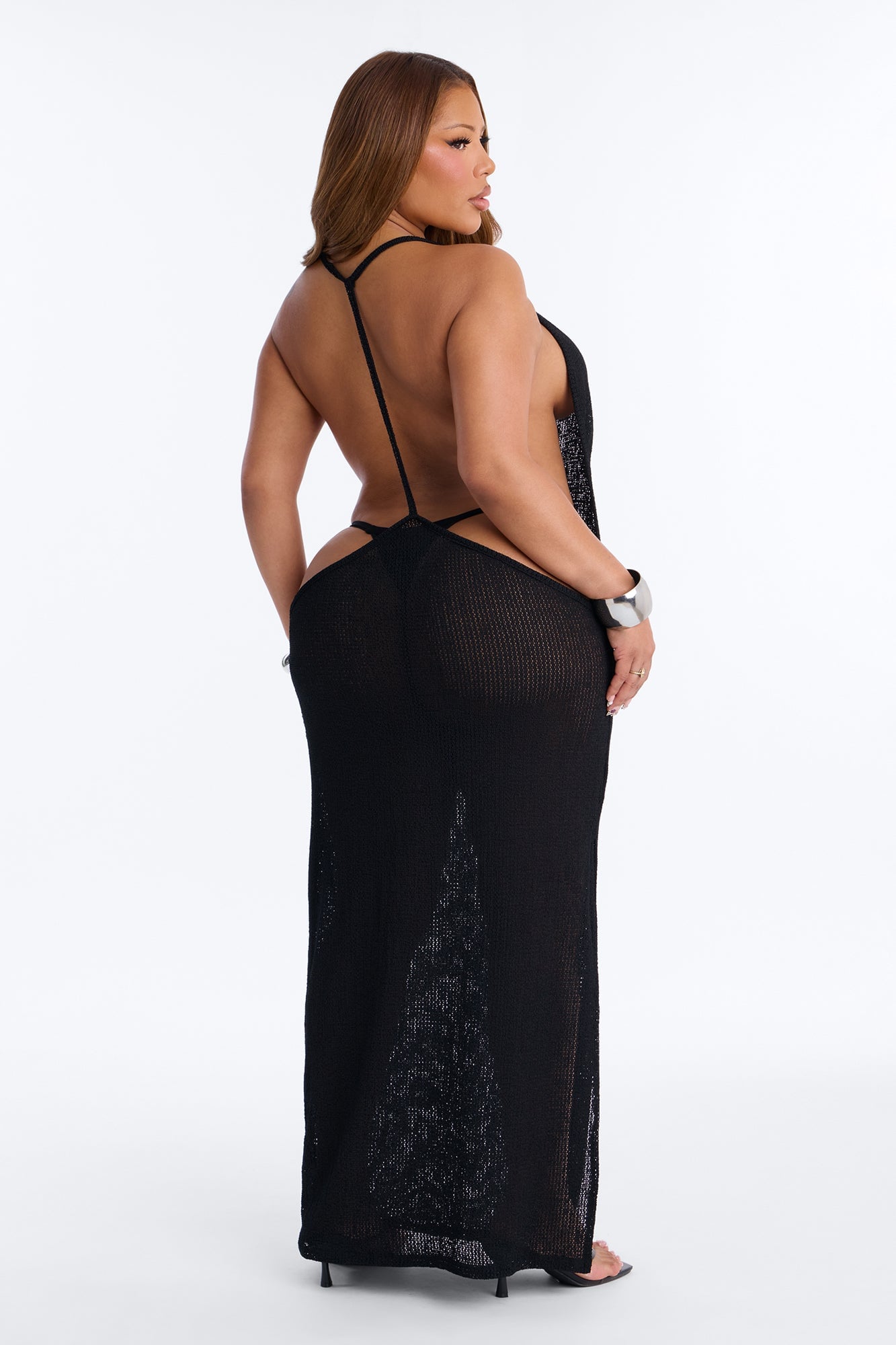Ocean Breeze Knit Cover Up Maxi Dress - Black image 4