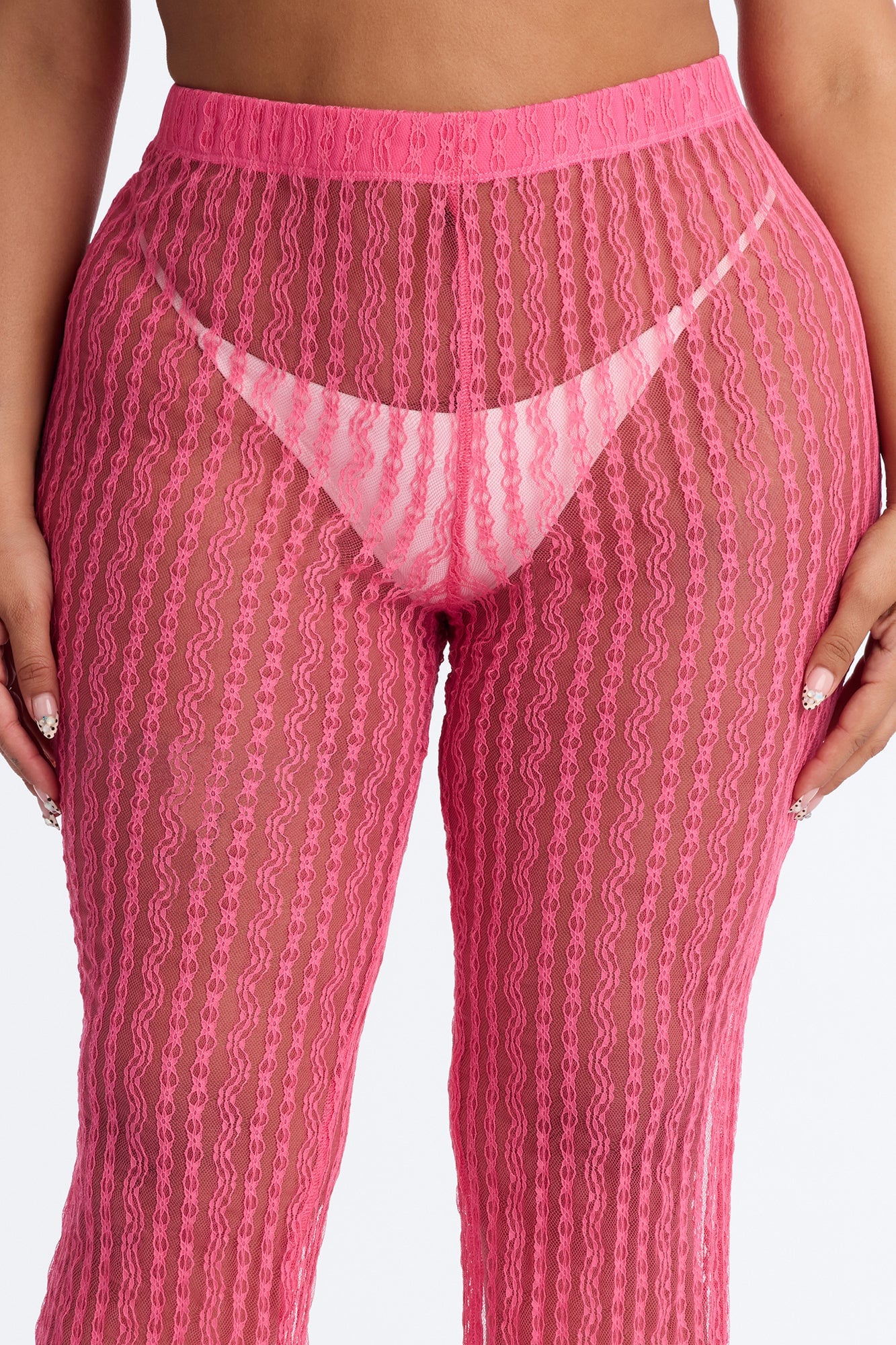Summer Fling Stripe Lace Cover Up Pants - Hot Pink image 3