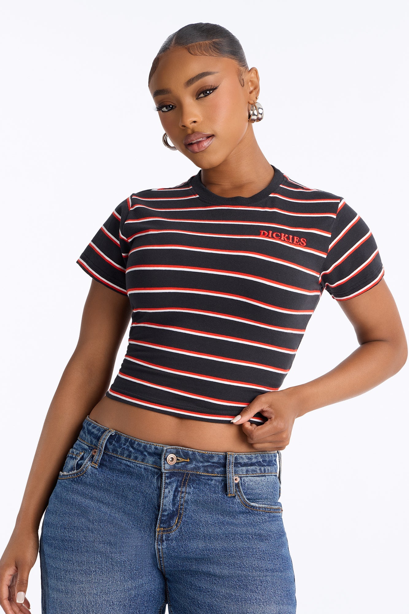 Dickies Striped Embroidered Tee - Black image 5