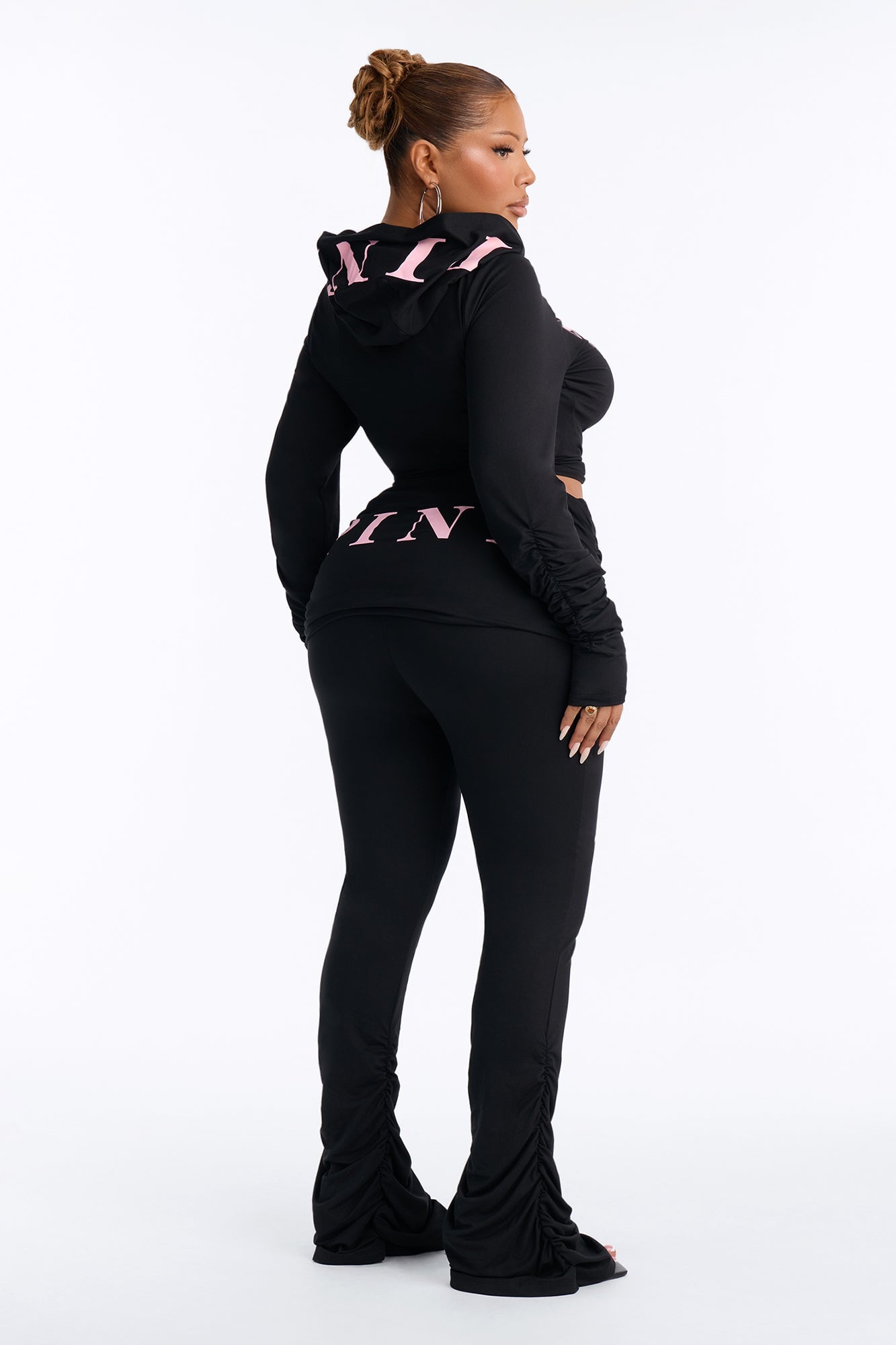 PINK London Ruched Skirt Flare Pants - Black image 4