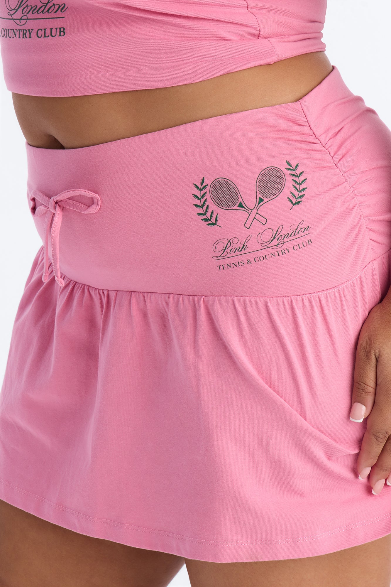 PINK London Sporty Tie Waist Mini Skirt - Pink image 3