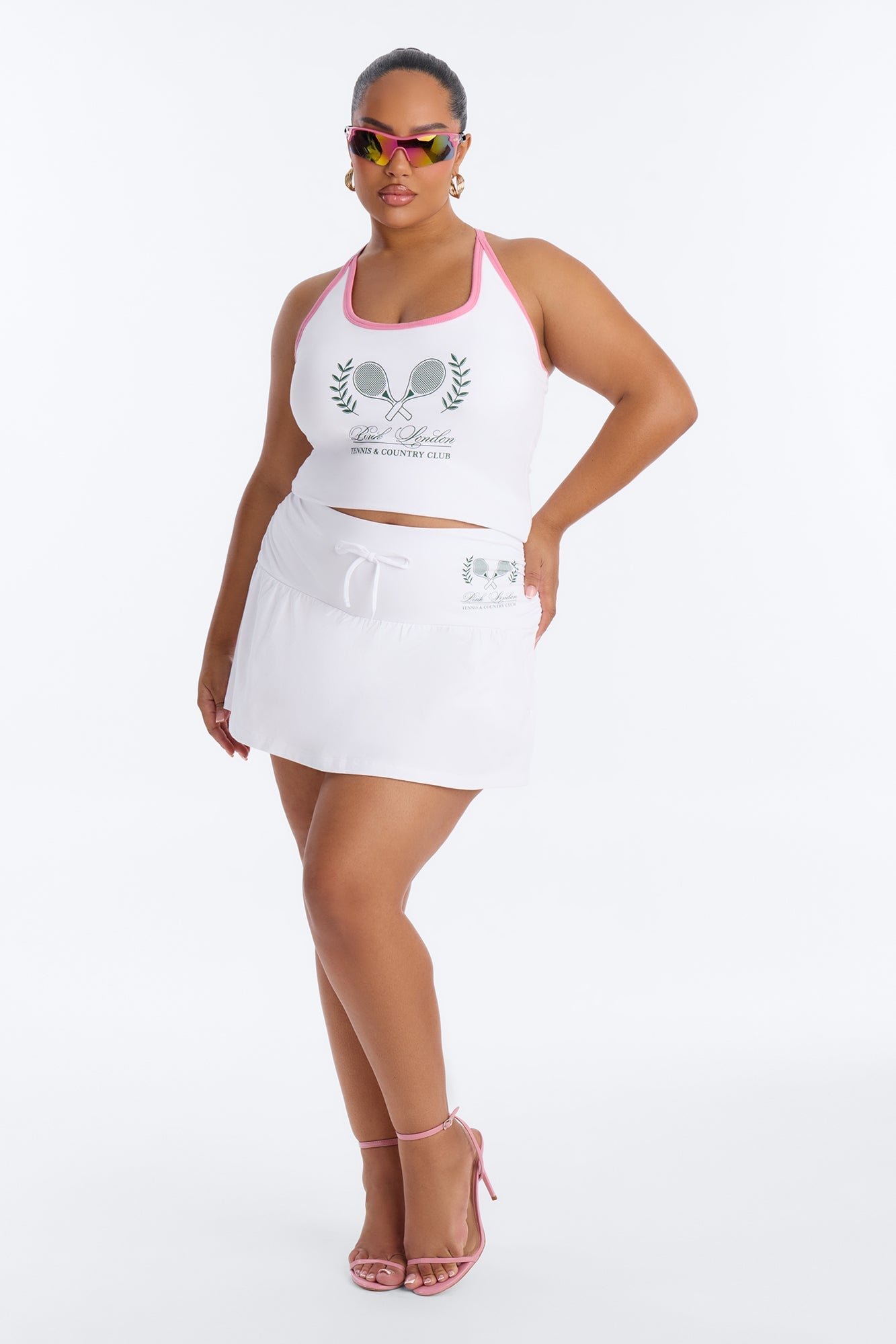 PINK London Sporty Tie Waist Mini Skirt - White image 1