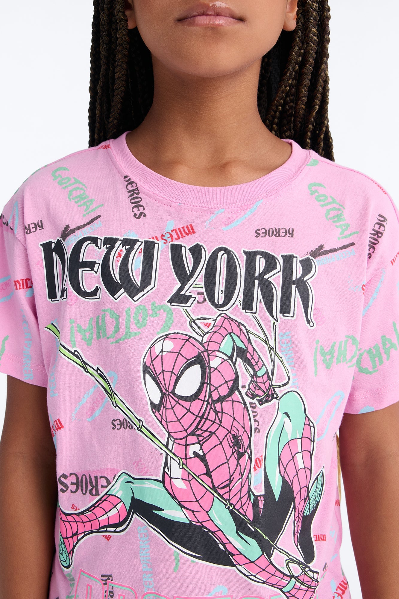 Mini Spiderman New York Short Sleeve Tee - Pink image 4